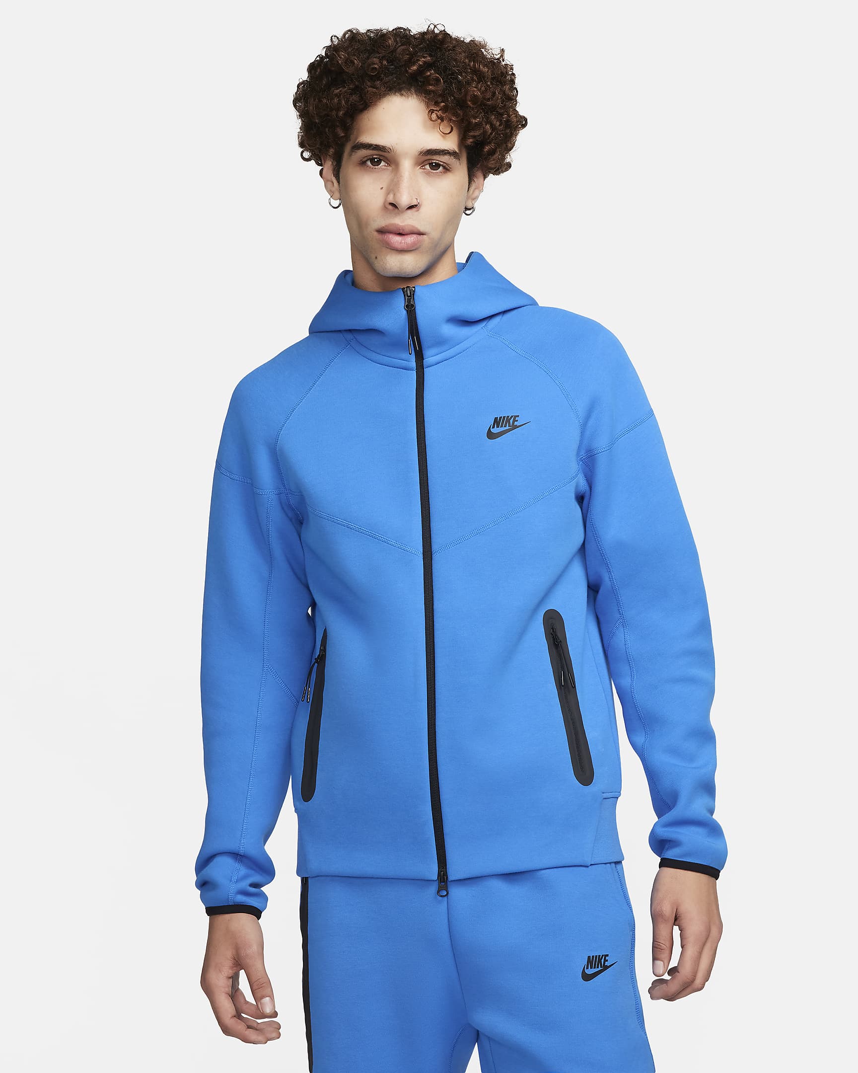 Nike Sportswear Tech Fleece Windrunner Herren-Hoodie mit durchgehendem Reißverschluss - Light Photo Blue/Schwarz