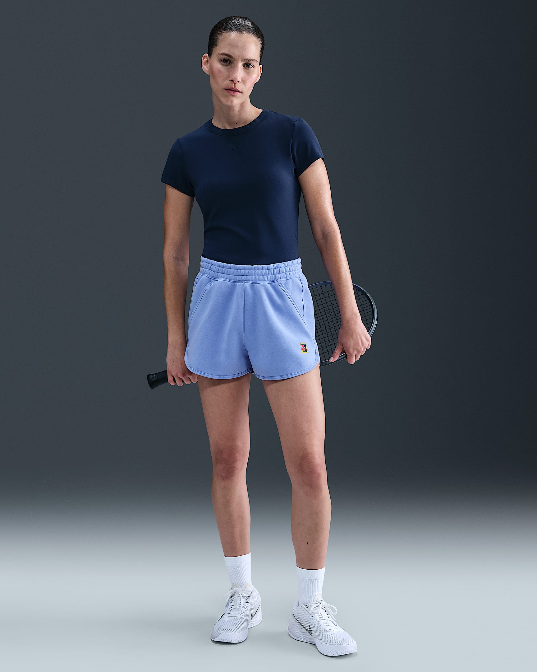 NikeCourt Heritage Women's Mid-Rise Fleece Tennis Shorts - Royal Pulse