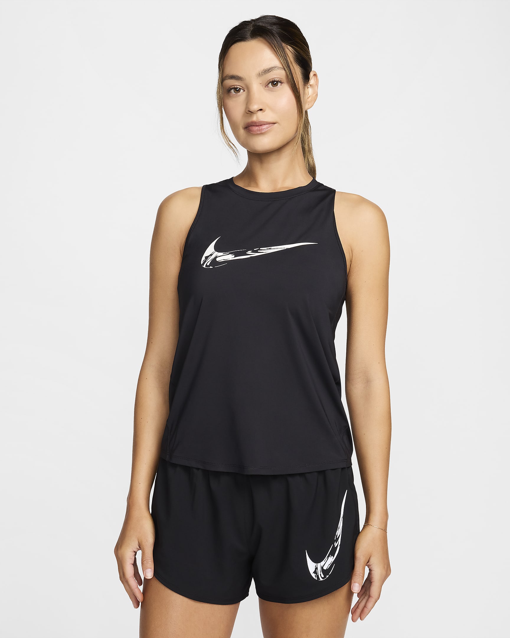 Nike One Dri-FIT hardlooptanktop met graphic voor dames - Zwart/Wit