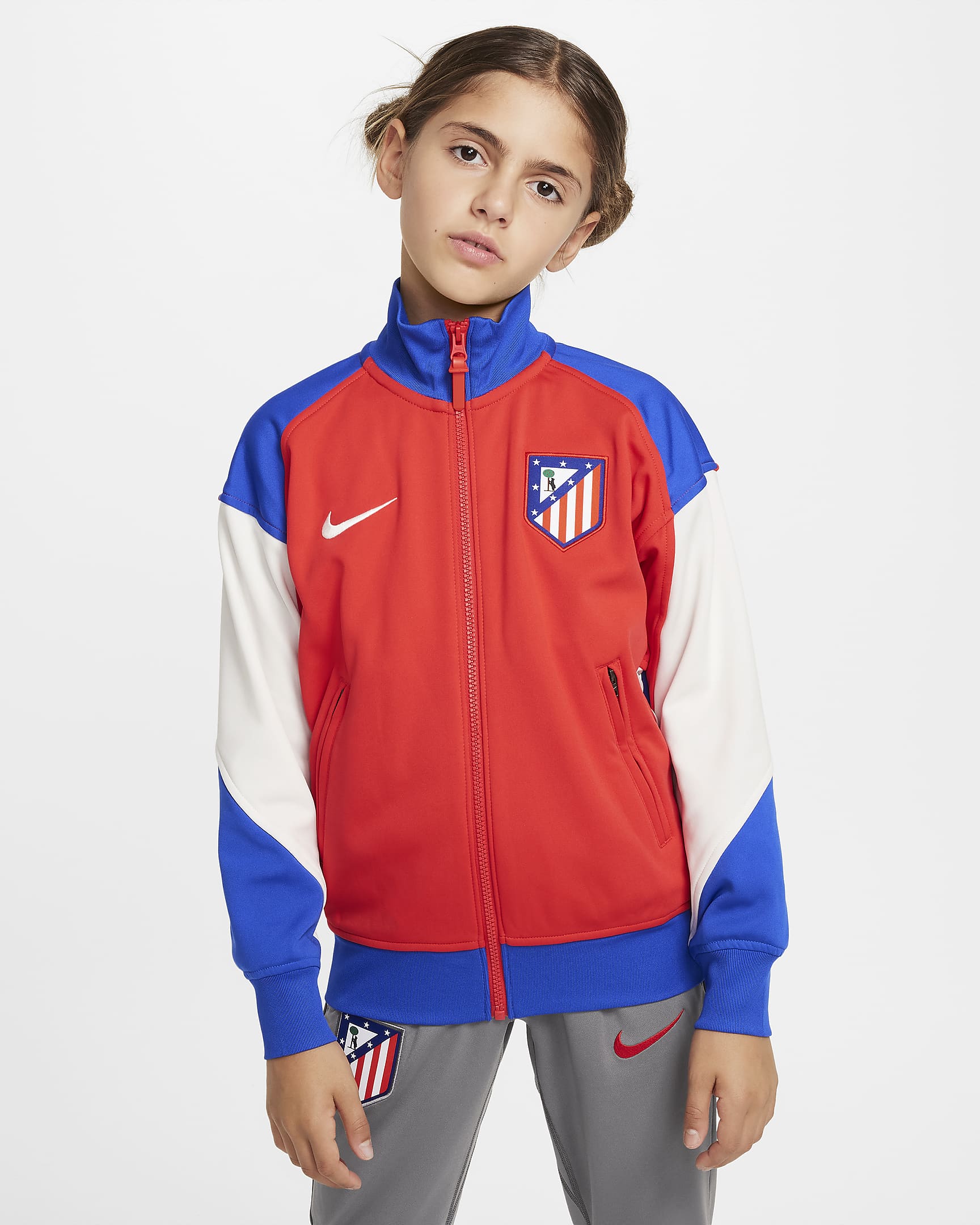 Fotbalová reprezentační bunda Nike Dri-FIT Atlético Madrid Academy Pro pro větší děti - Light Crimson/Hyper Royal/Phantom/Phantom