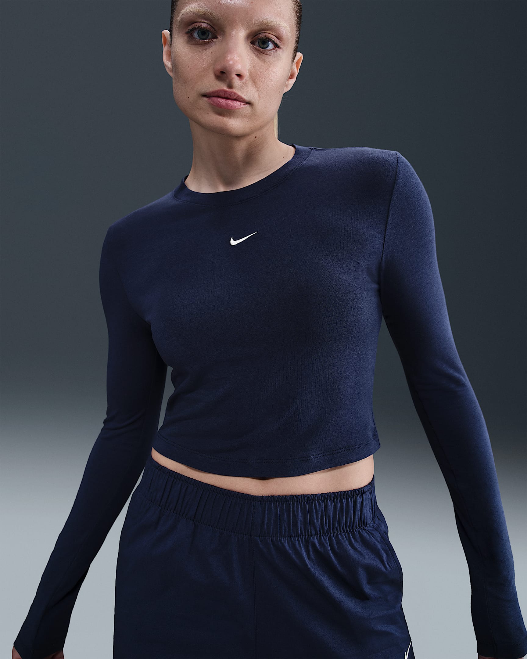 Nike Sportswear Chill Knit Women's Slim Long-Sleeve Cropped Top - Midnight Navy/Sail