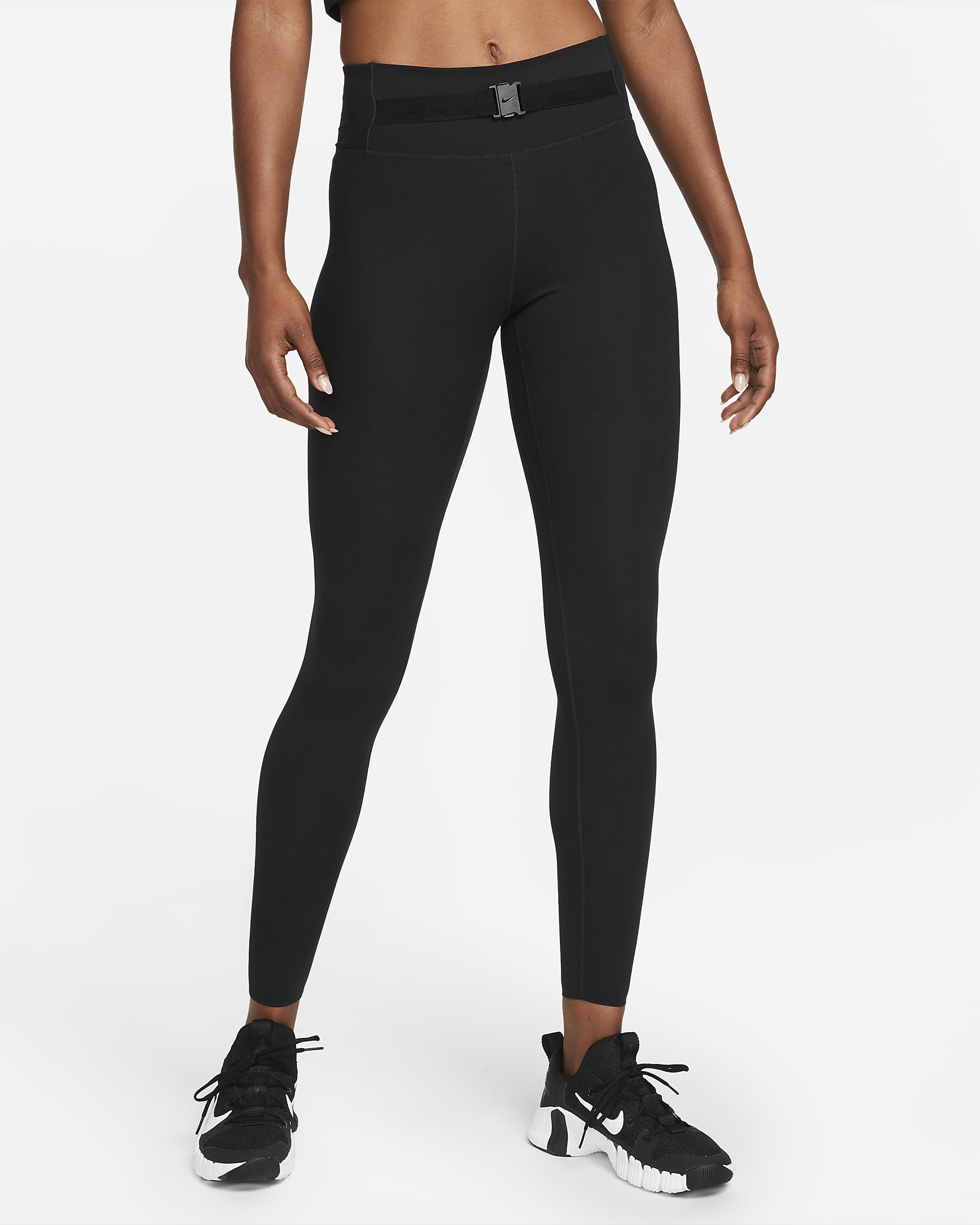 Leggings de tiro medio para mujer Nike One Luxe Buckle - Negro/Transparente