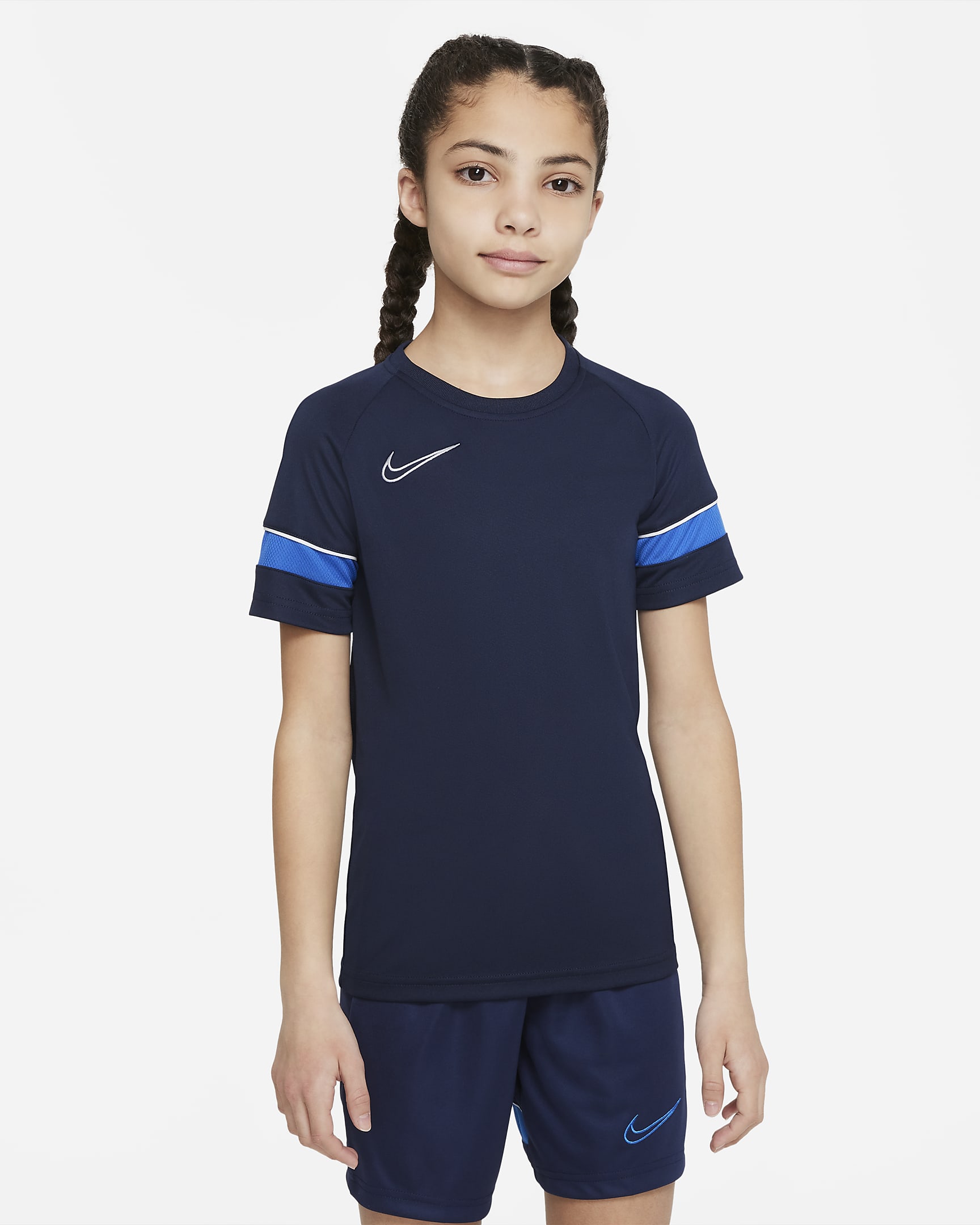 Nike Dri-FIT Academy Older Kids' Short-Sleeve Football Top - Obsidian/White/Royal Blue/White