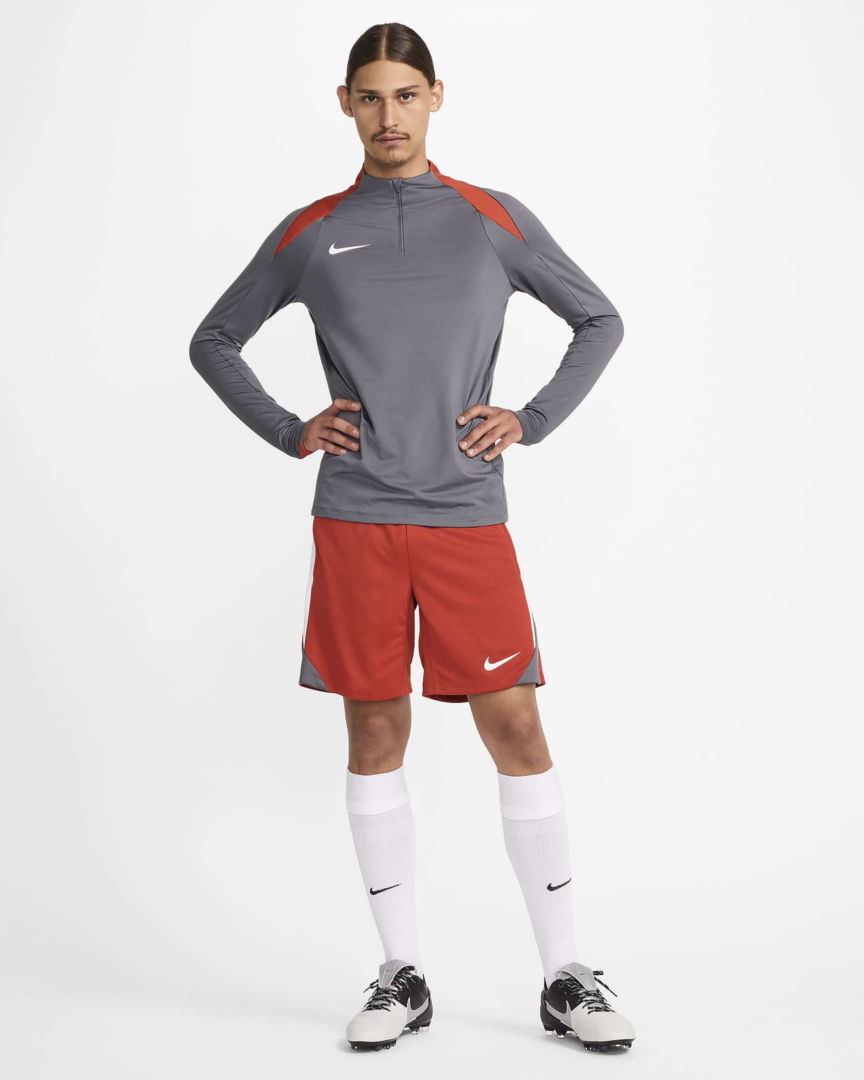 Nike Strike Dri-FIT voetbaltrainingstop met halflange rits voor heren - Iron Grey/Dragon Red/Wit