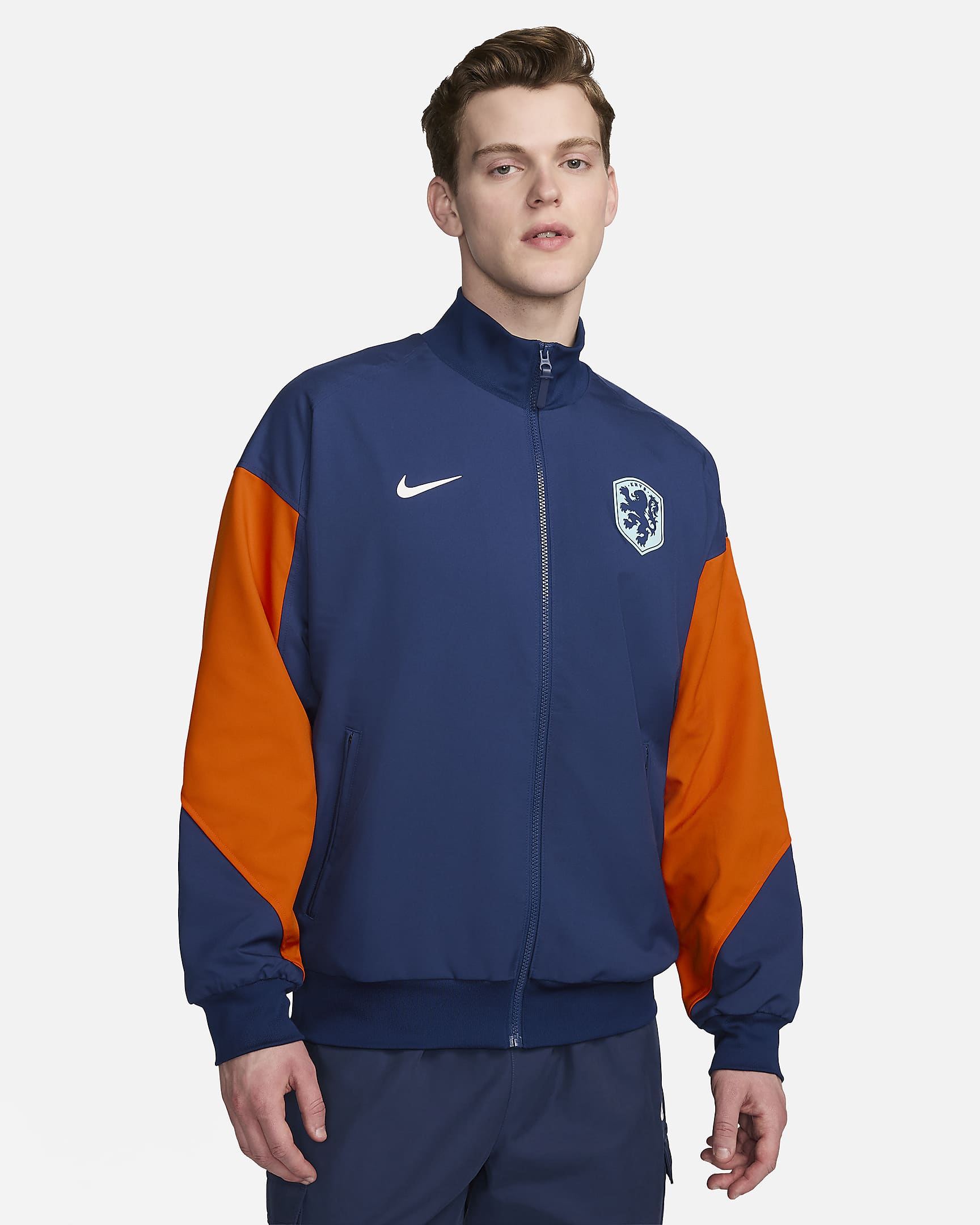 Nederland Strike Nike Dri-FIT voetbaljack voor heren - Blue Void/Safety Orange/Wit