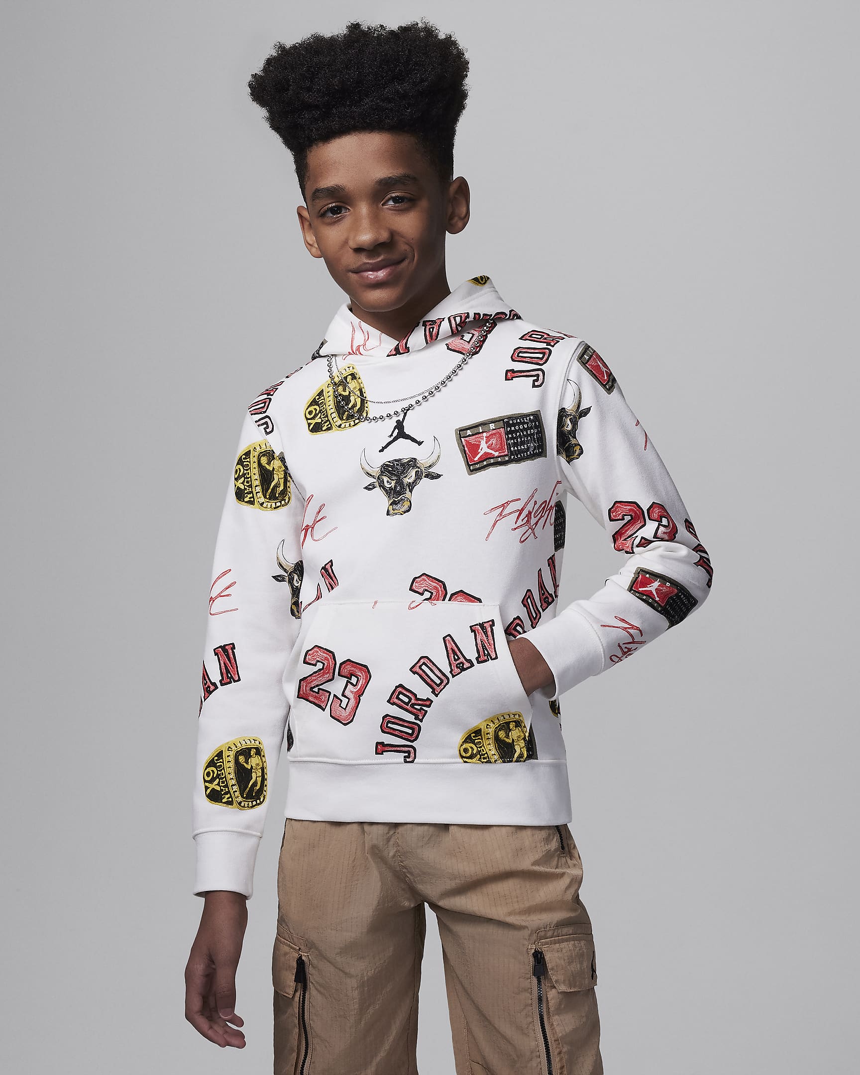 Jordan MJ Essentials Big Kids' Printed Pullover Hoodie - Sail