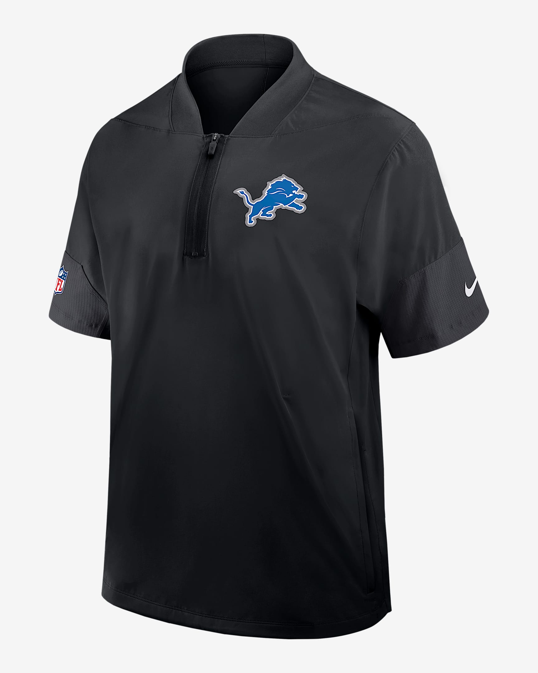 Detroit Lions Sideline Coach Men's Nike NFL 1/2-Zip Short-Sleeve Hooded Jacket - Black