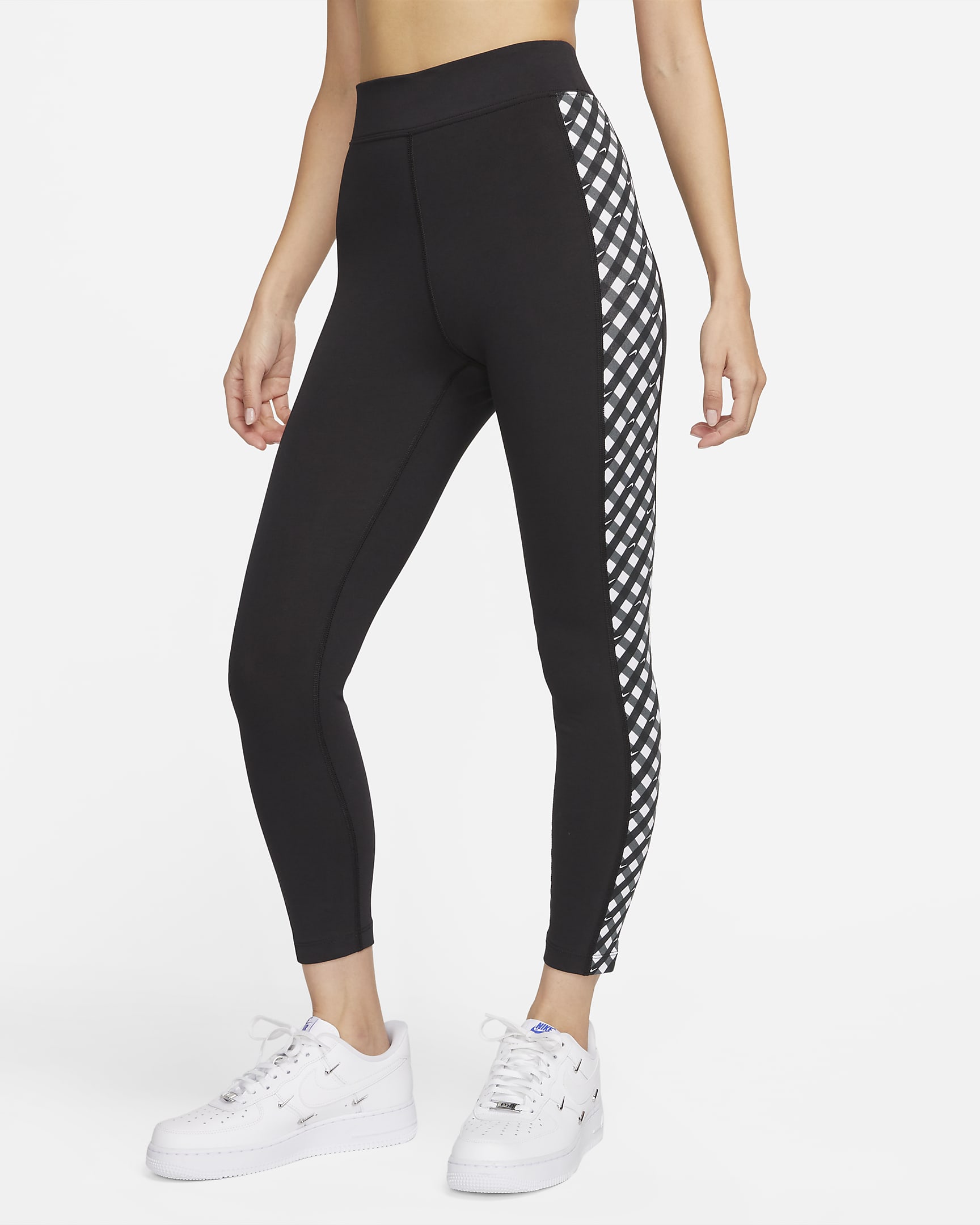Nike Sportswear Women's High-Waisted 7/8 Gingham Leggings - Black/Baltic Blue