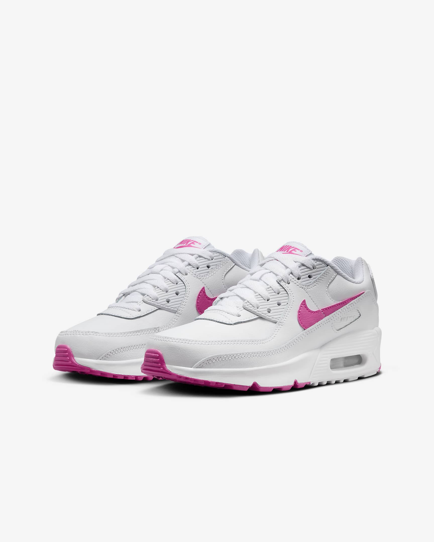 Nike Air Max 90 Big Kids' Shoes - White/Laser Fuchsia