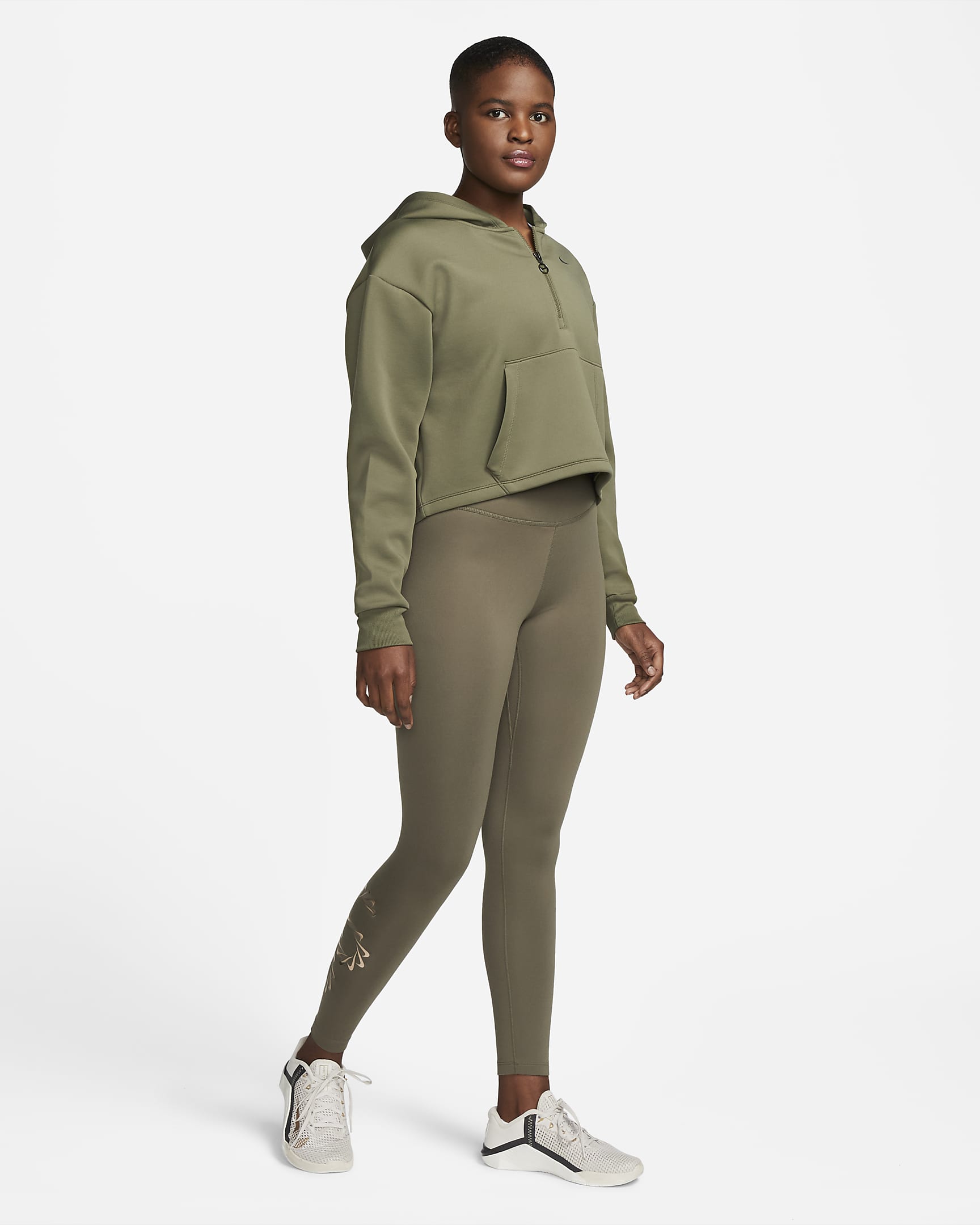 Nike Therma-FIT One Trainingslegging met graphic en halfhoge taille voor dames - Medium Olive/Zwart