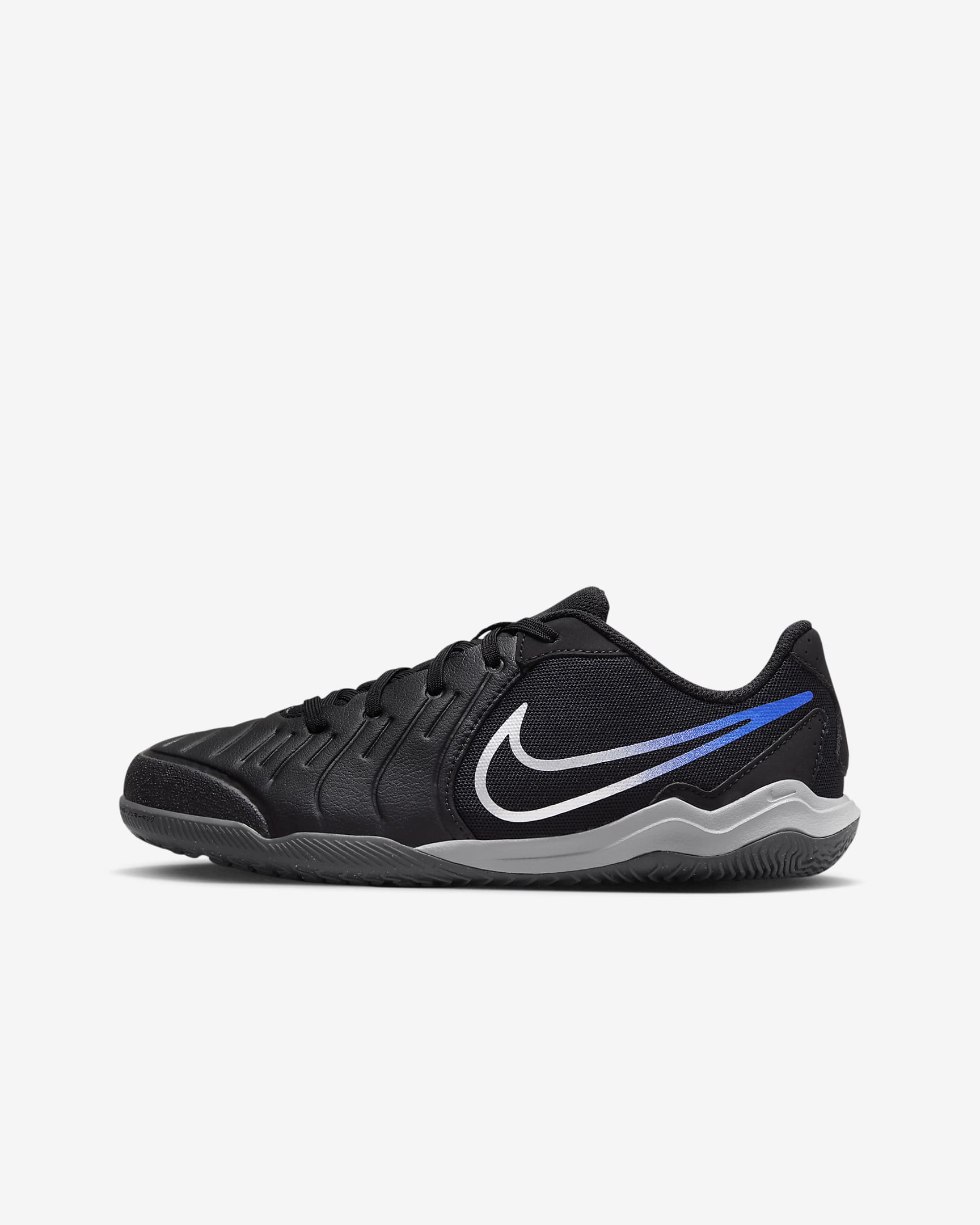 Nike Jr. Tiempo Legend 10 Academy Düşük Bilekli Küçük/Genç Çocuk Kapalı Saha/Salon Kramponu - Siyah/Hyper Royal/Chrome