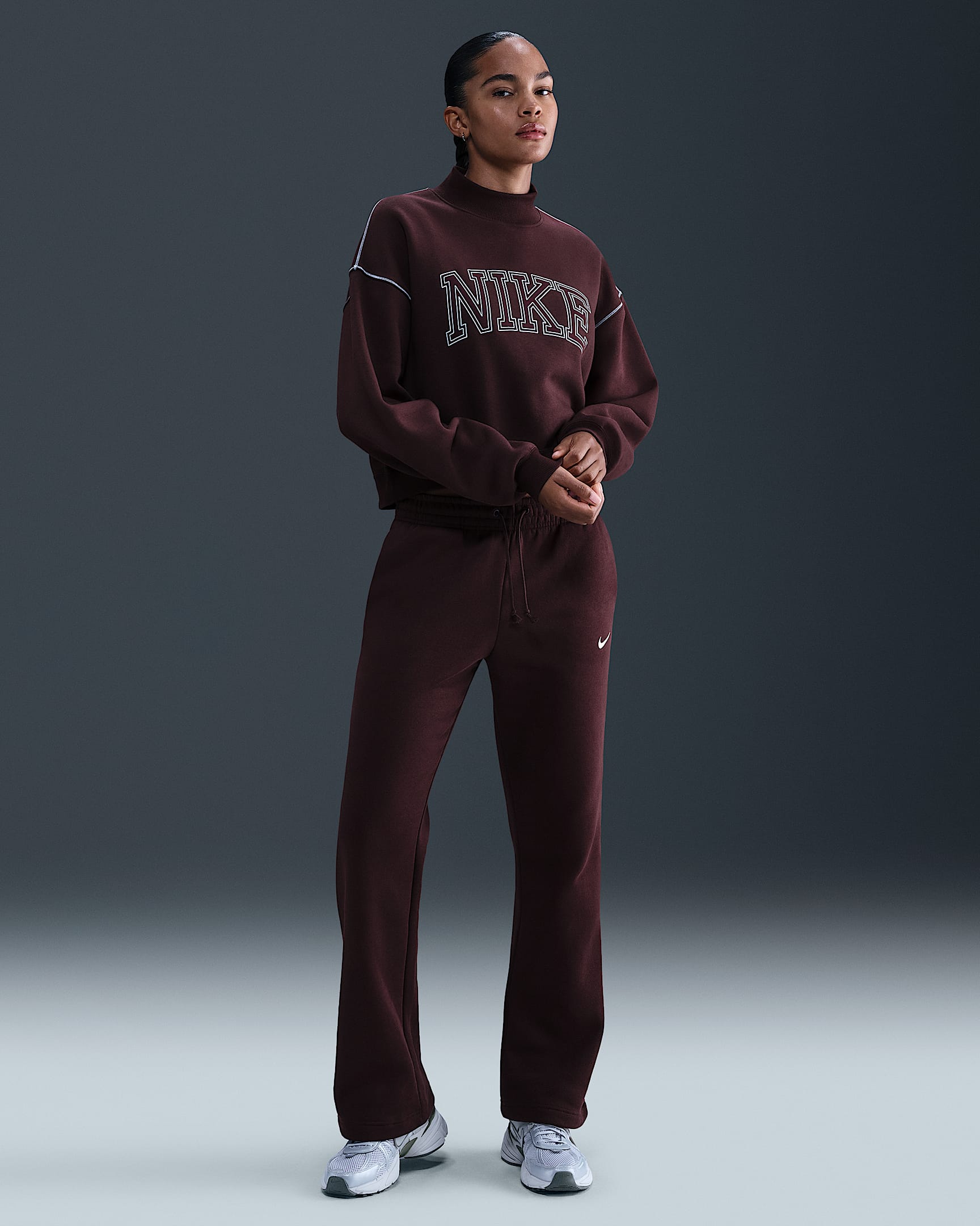 Nike Sportswear Phoenix Fleece Women's Mid-Rise Open-Hem Pants - Burgundy Crush/Sail