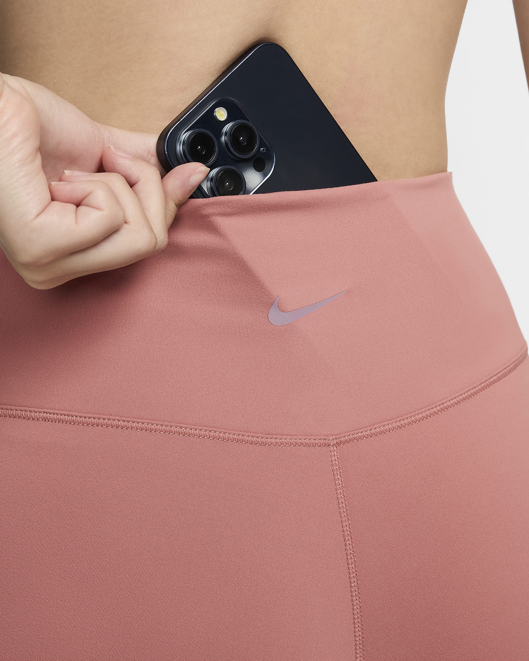 Nike One Seamless Front 女款高腰全長內搭褲 - Canyon Pink/黑色