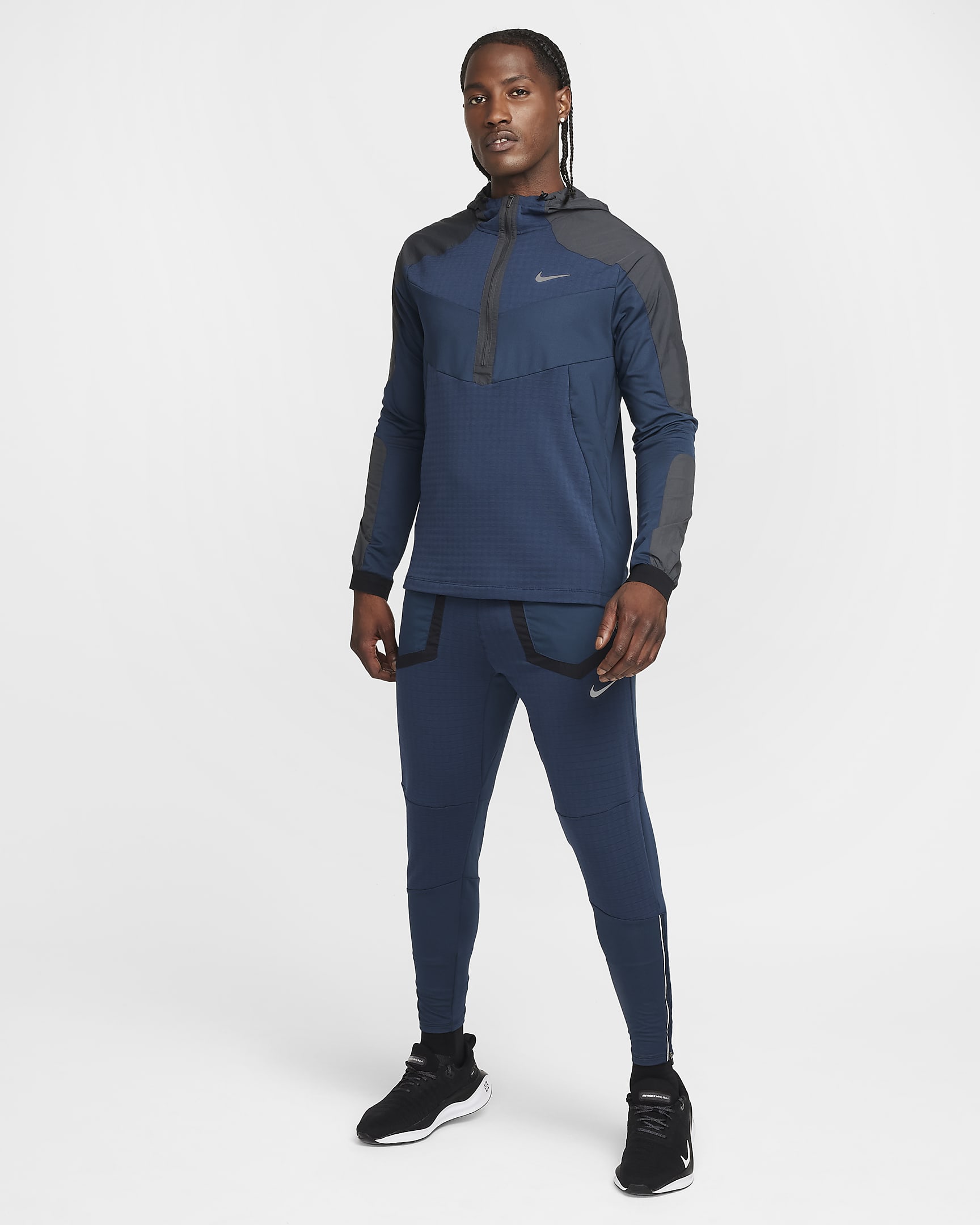 Haut de running à manches longues Nike pour Homme - Armory Navy/Dark Smoke Grey/Noir