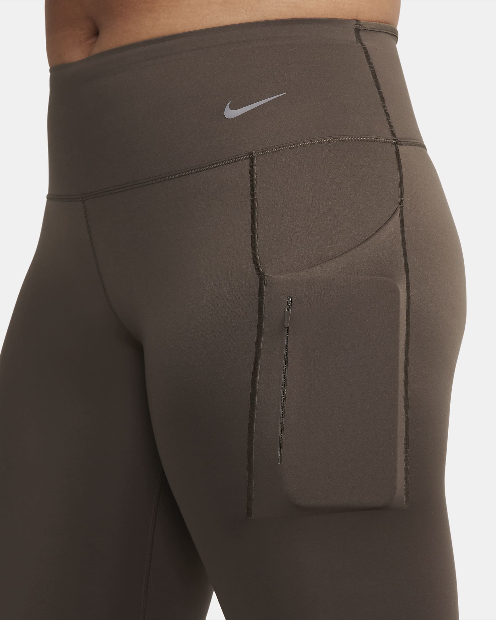 Legging taille mi-haute à maintien supérieur et coupe longue avec poches Nike Go pour femme - Baroque Brown/Noir