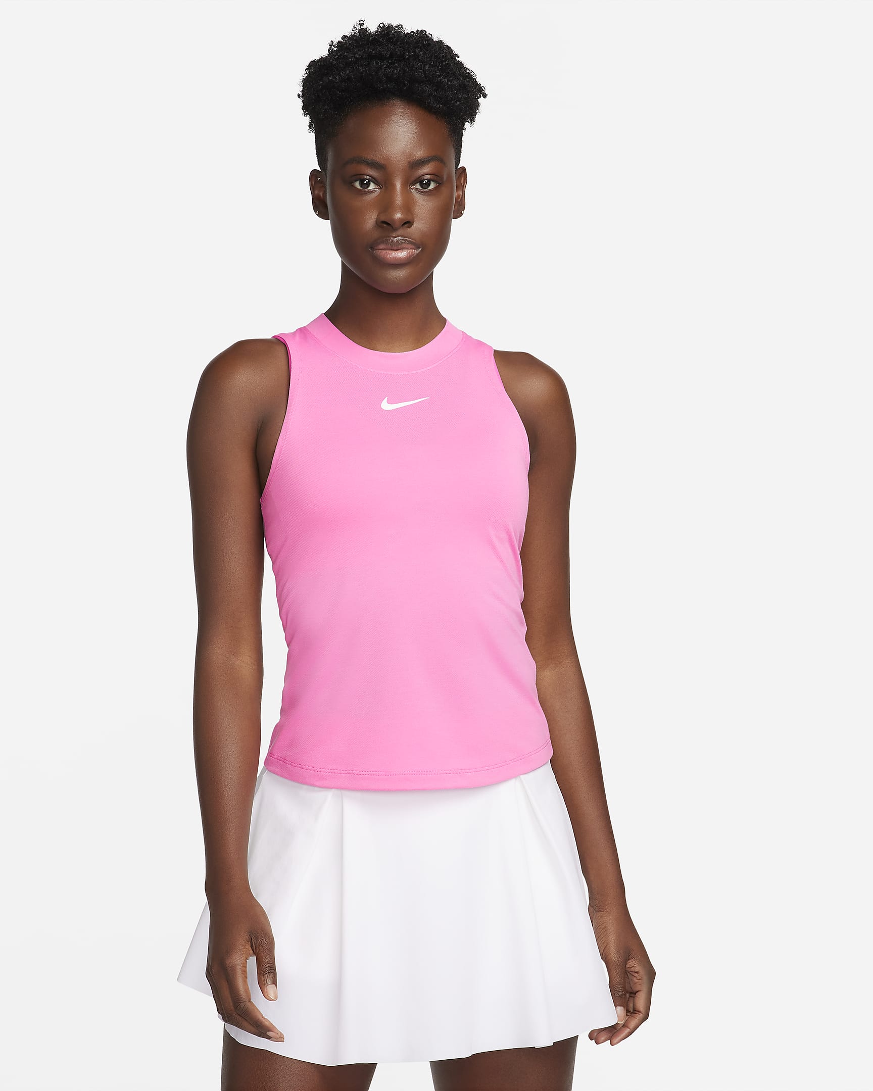 Camiseta de tirantes de tenis Dri-FIT para mujer NikeCourt Advantage - Rosa alegre/Rosa alegre/Blanco