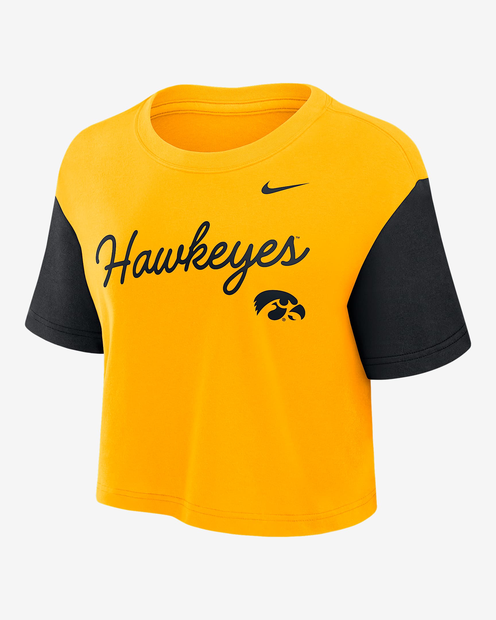 Iowa Script Women's Nike Dri-FIT College Cropped T-Shirt - Gold