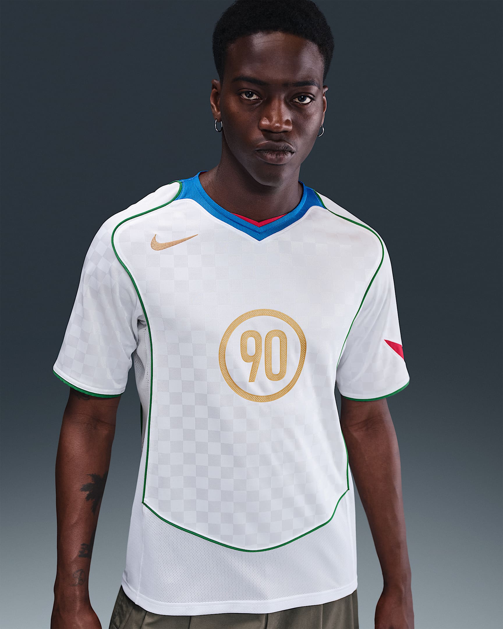 Nike Total 90 Men's Dri-FIT Soccer Jersey - White/Italy Blue/Sport Red/Metallic Gold