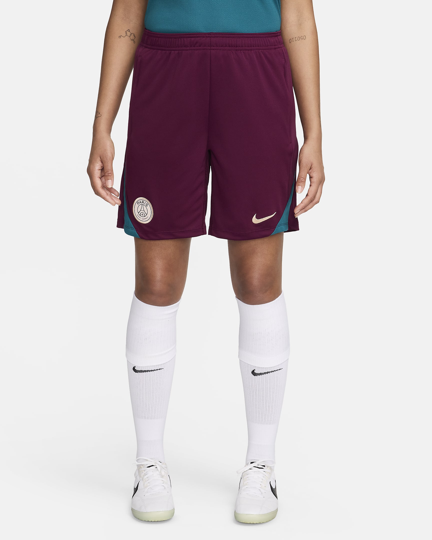 Męskie dzianinowe spodenki piłkarskie Jordan Dri-FIT Paris Saint-Germain Strike - Bordeaux/Geode Teal/Guava Ice