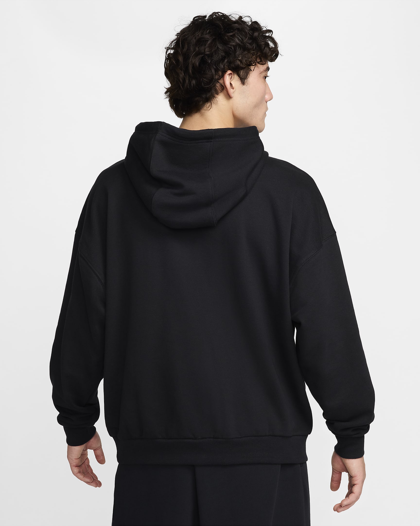 Nike Club Fleece Men's Oversized French Terry Pullover Hoodie - Black/Black/White