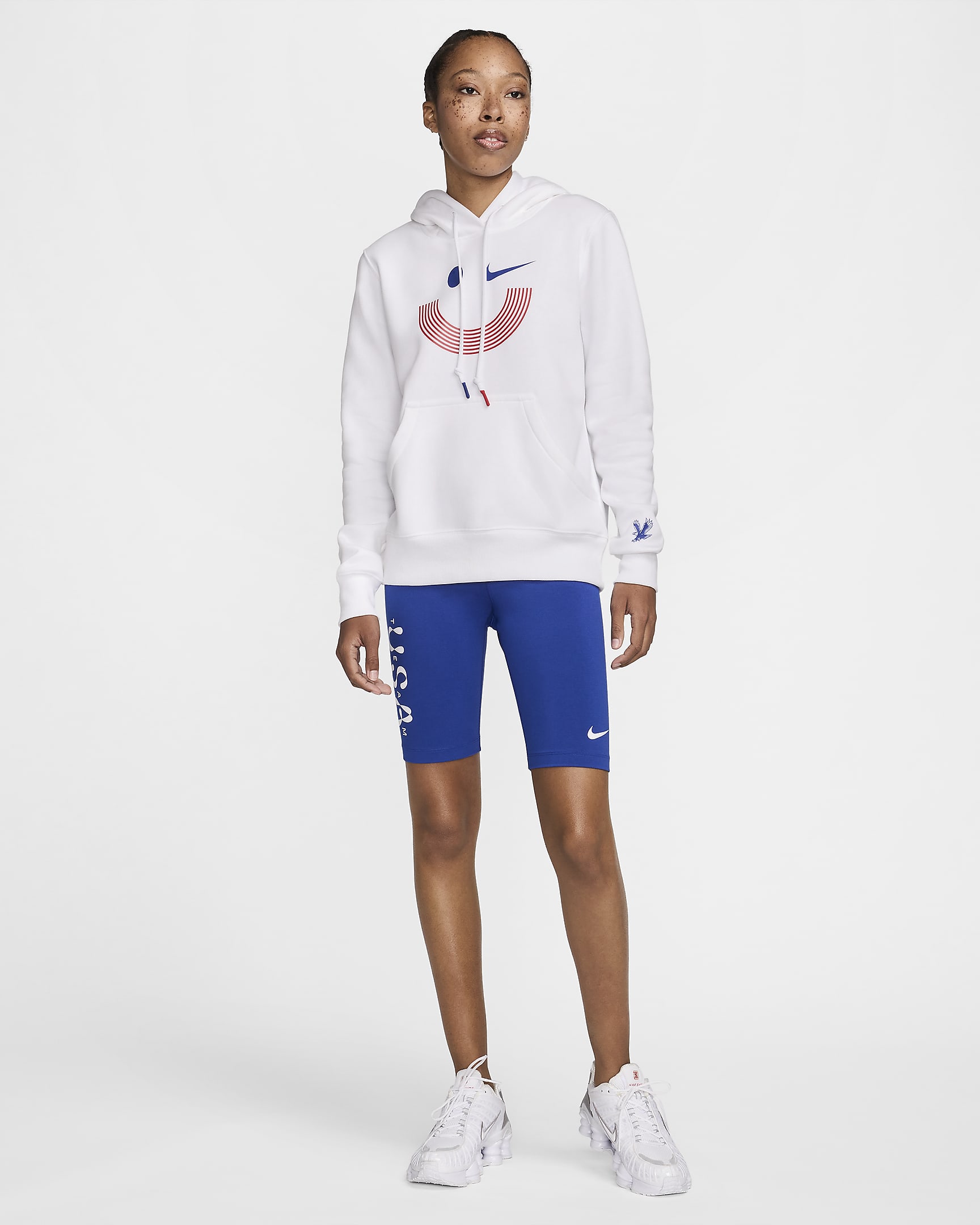 Shorts de ciclismo de tiro medio para mujer Nike Usa Essentials - Azul eléctrico/Blanco