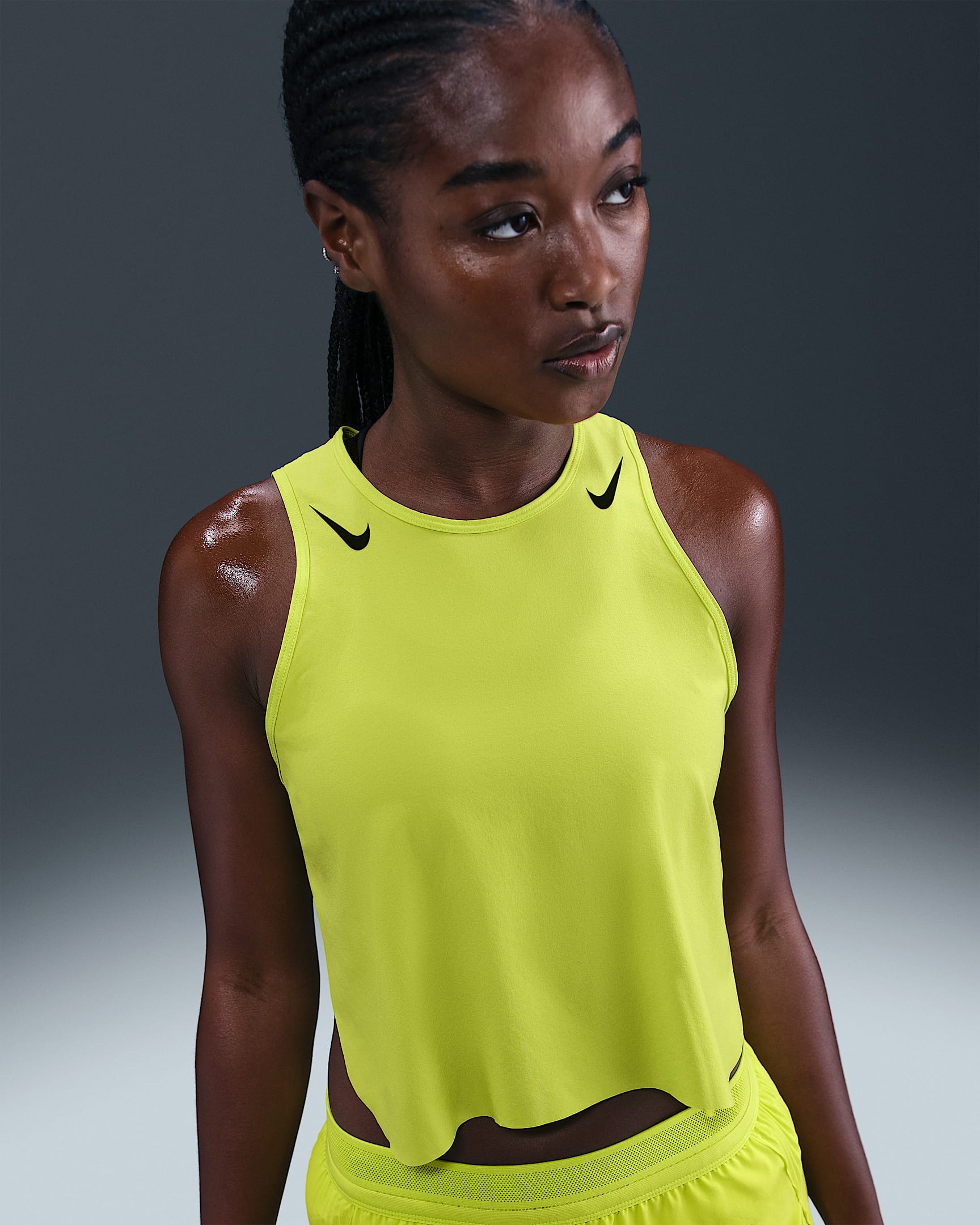 Nike AeroSwift Women's Dri-FIT ADV Cropped Running Tank Top - Cyber/Black