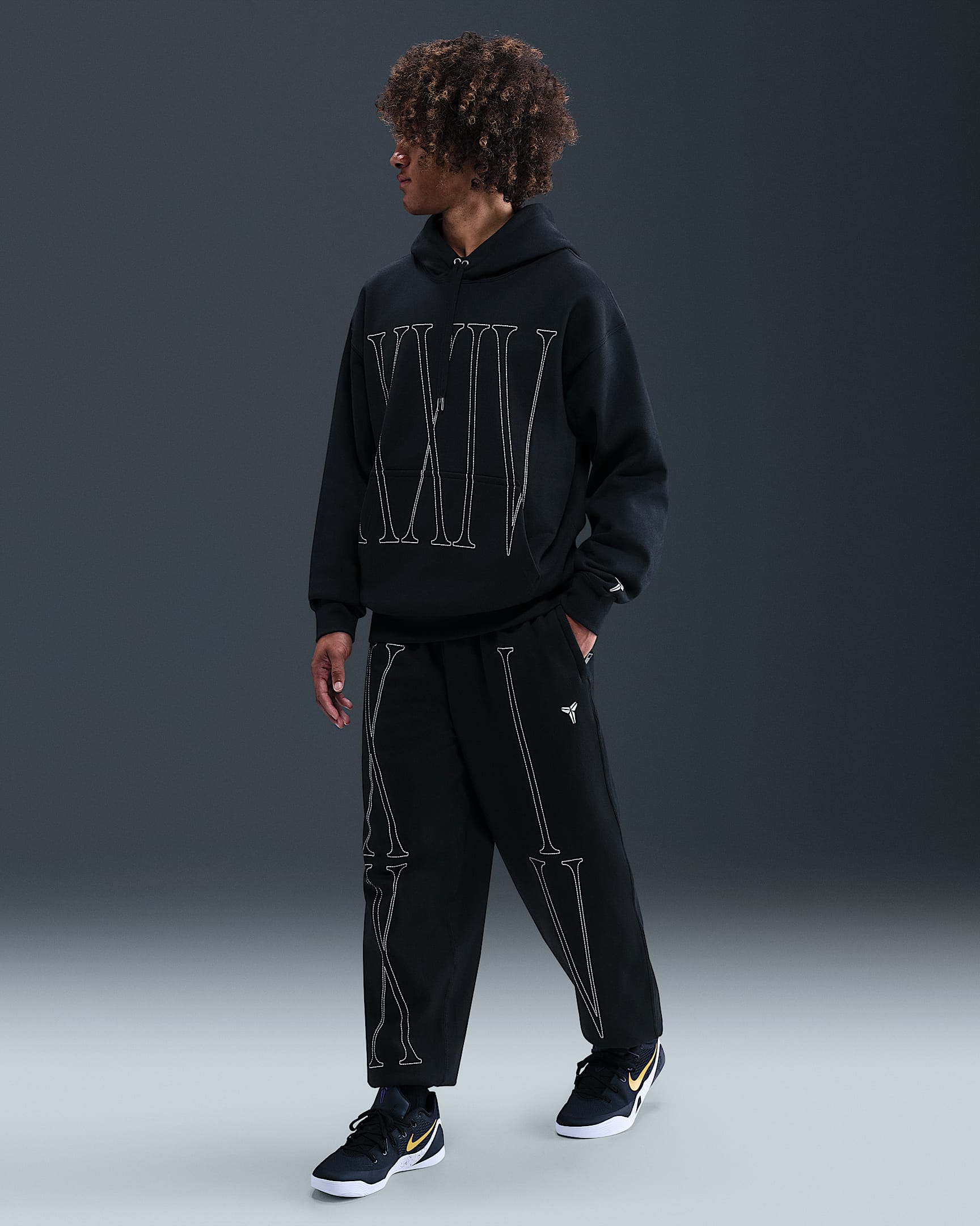 Kobe Fleece-Basketballhose für Herren - Schwarz/Weiß