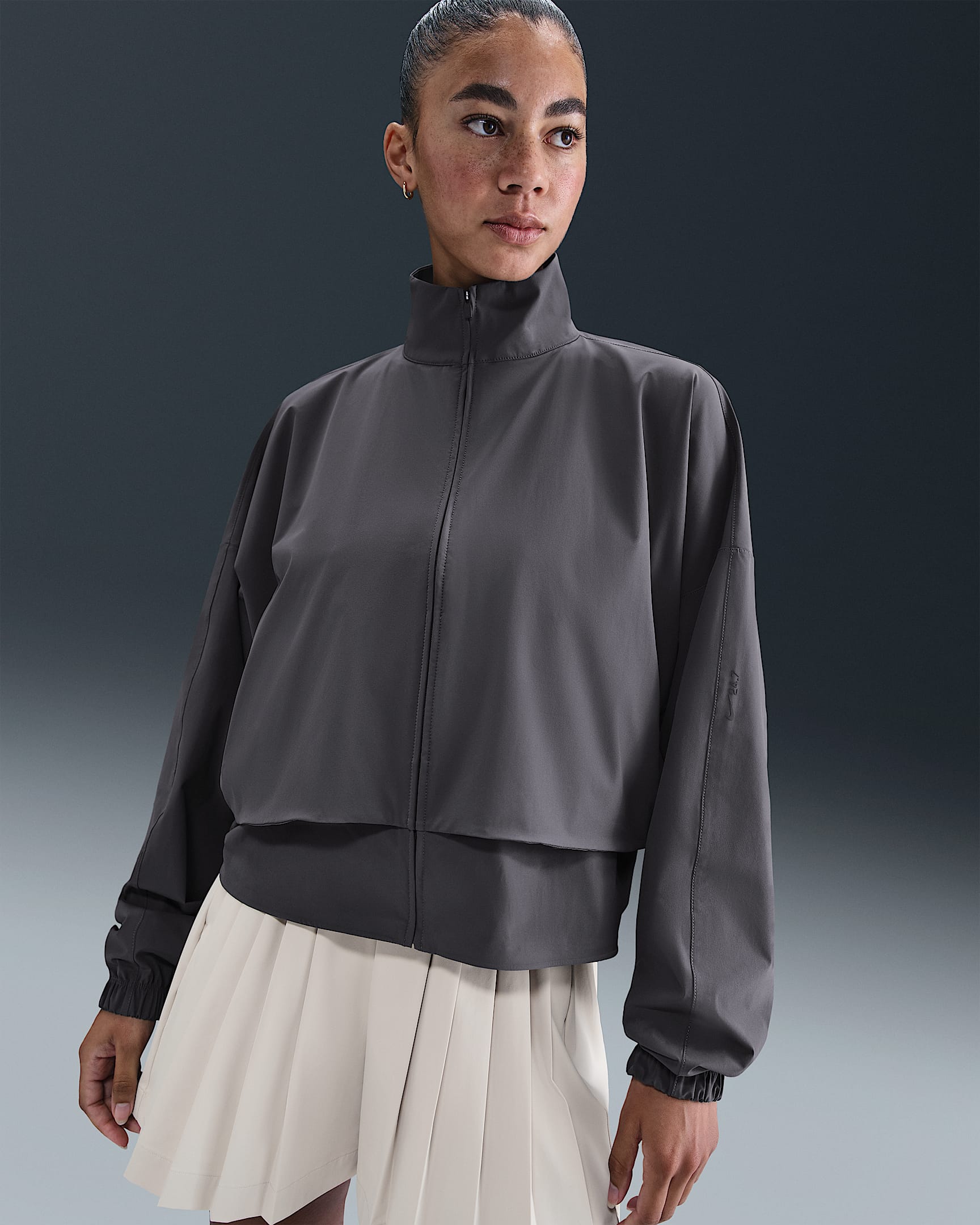 Nike 24.7 PerfectStretch Women's Dri-FIT Oversized Full-Zip Jacket - Thunder Grey/Dark Shadow