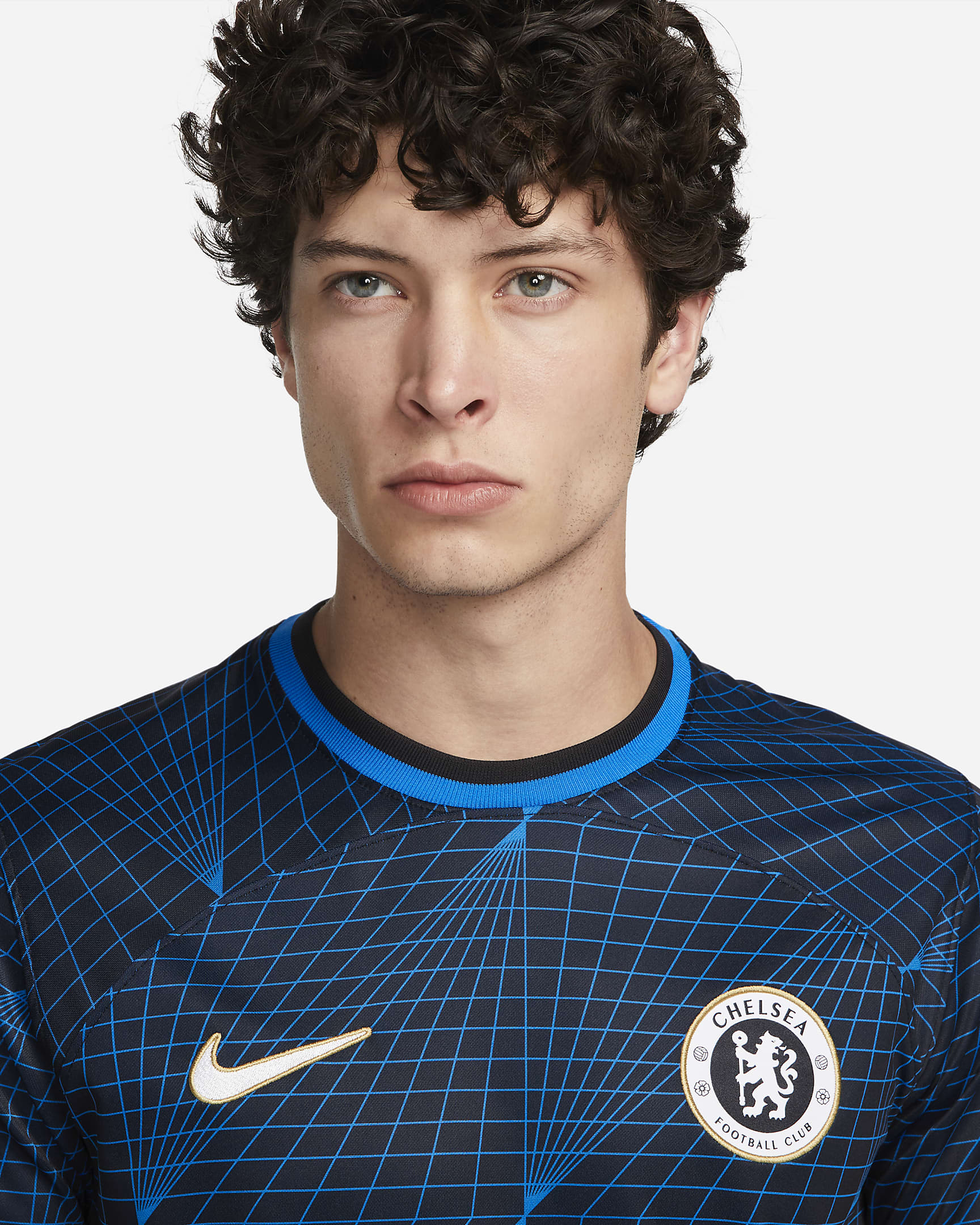 เสื้อแข่งฟุตบอลผู้ชาย Nike Dri-FIT Chelsea FC 2023/24 Stadium Away - Soar/Club Gold/ขาว