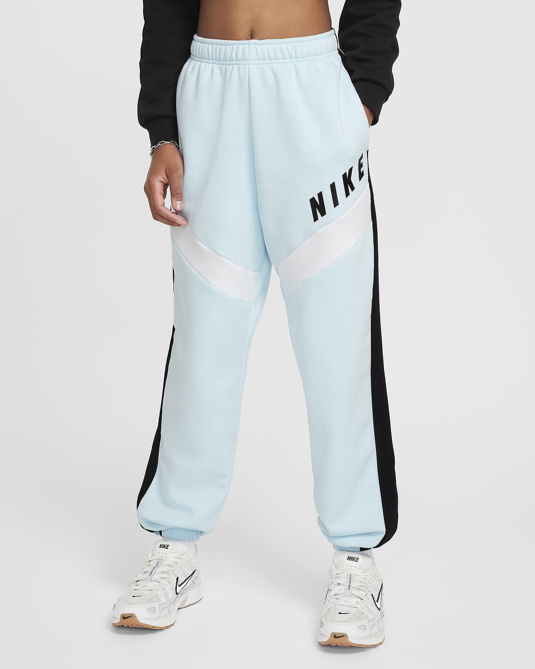 Survêtement oversize en tissu Fleece Nike Sportswear pour ado (fille) - Glacier Blue/Noir/Blanc