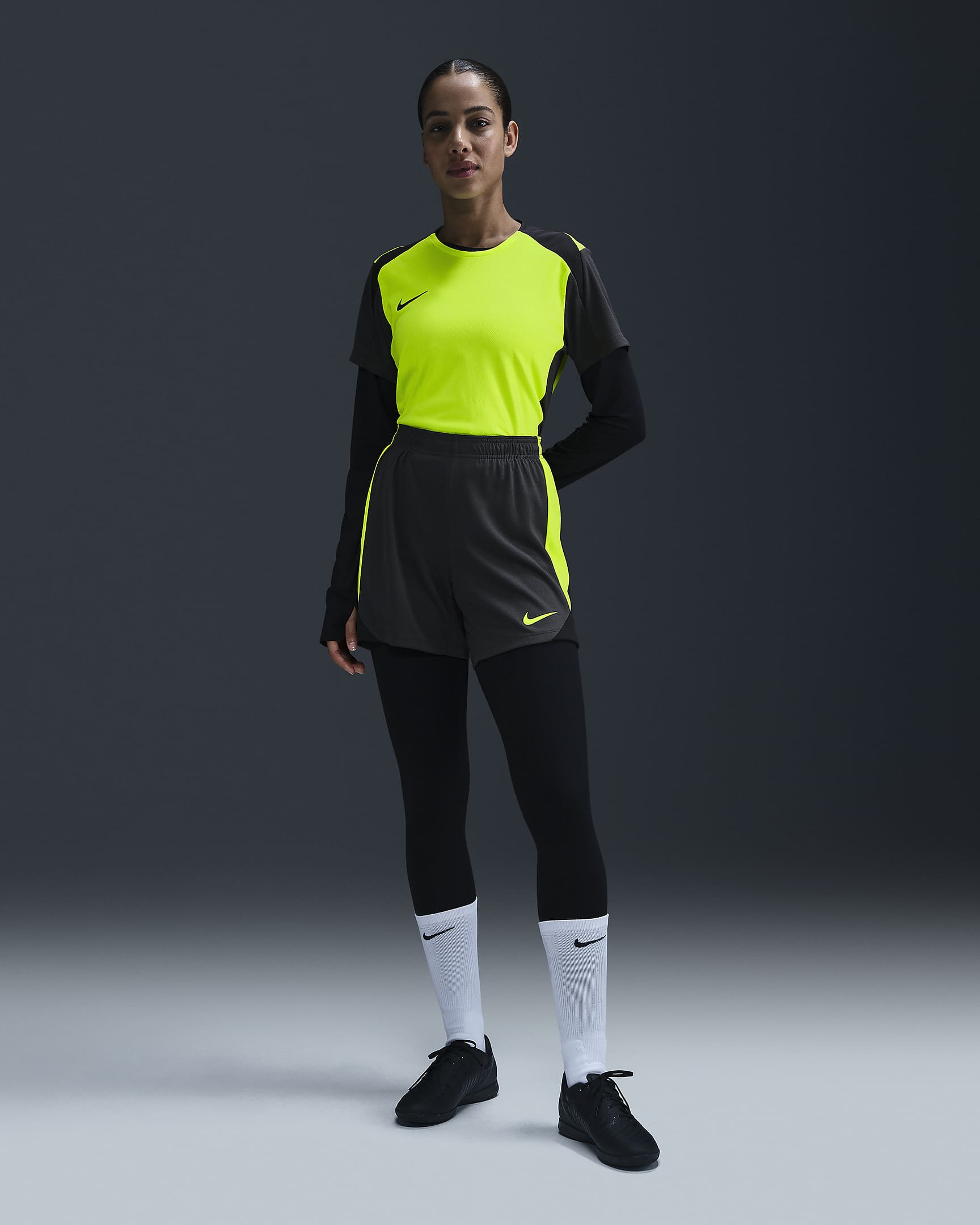 Kortærmet Nike Strike Dri-FIT-fodboldtrøje til kvinder - Volt/sort/Anthracite/sort