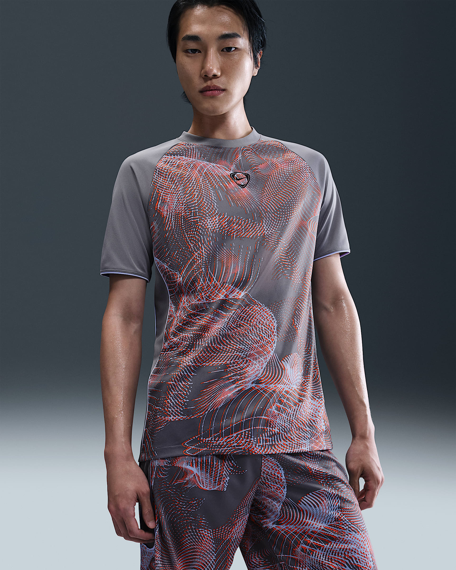Nike Academy+ Men's Dri-FIT Short-Sleeve Football Shirt - Bright Crimson/Cool Grey/Royal Tint/Black