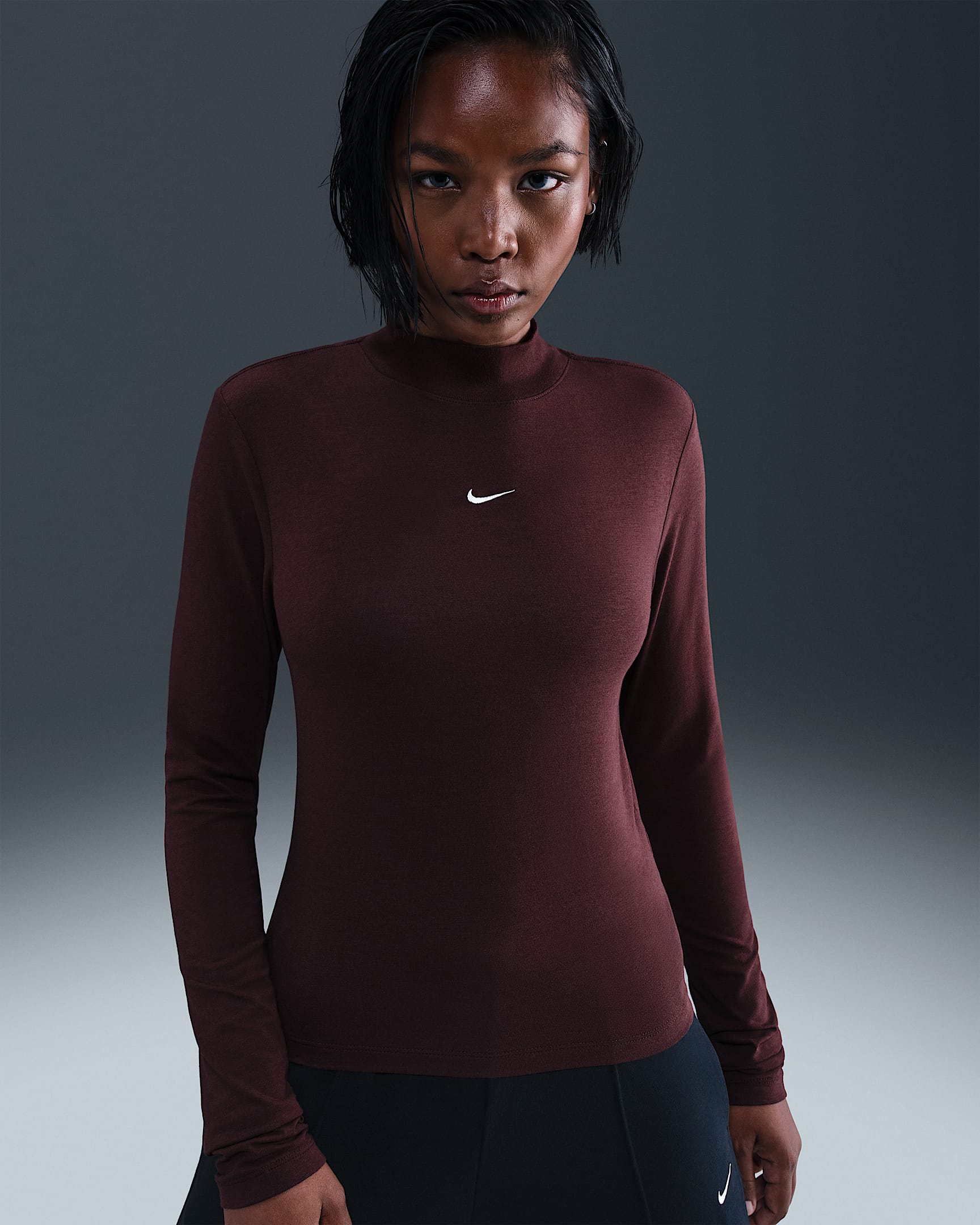 Nike Sportswear Chill Knit Women's Slim Long-Sleeve Mock-Neck T-Shirt - Burgundy Crush/Sail