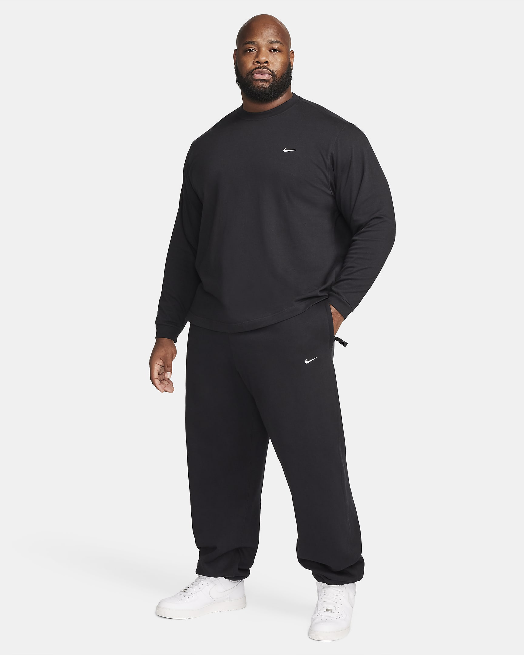 Nike Solo Swoosh Men's Open-Hem Fleece Trousers - Black/White