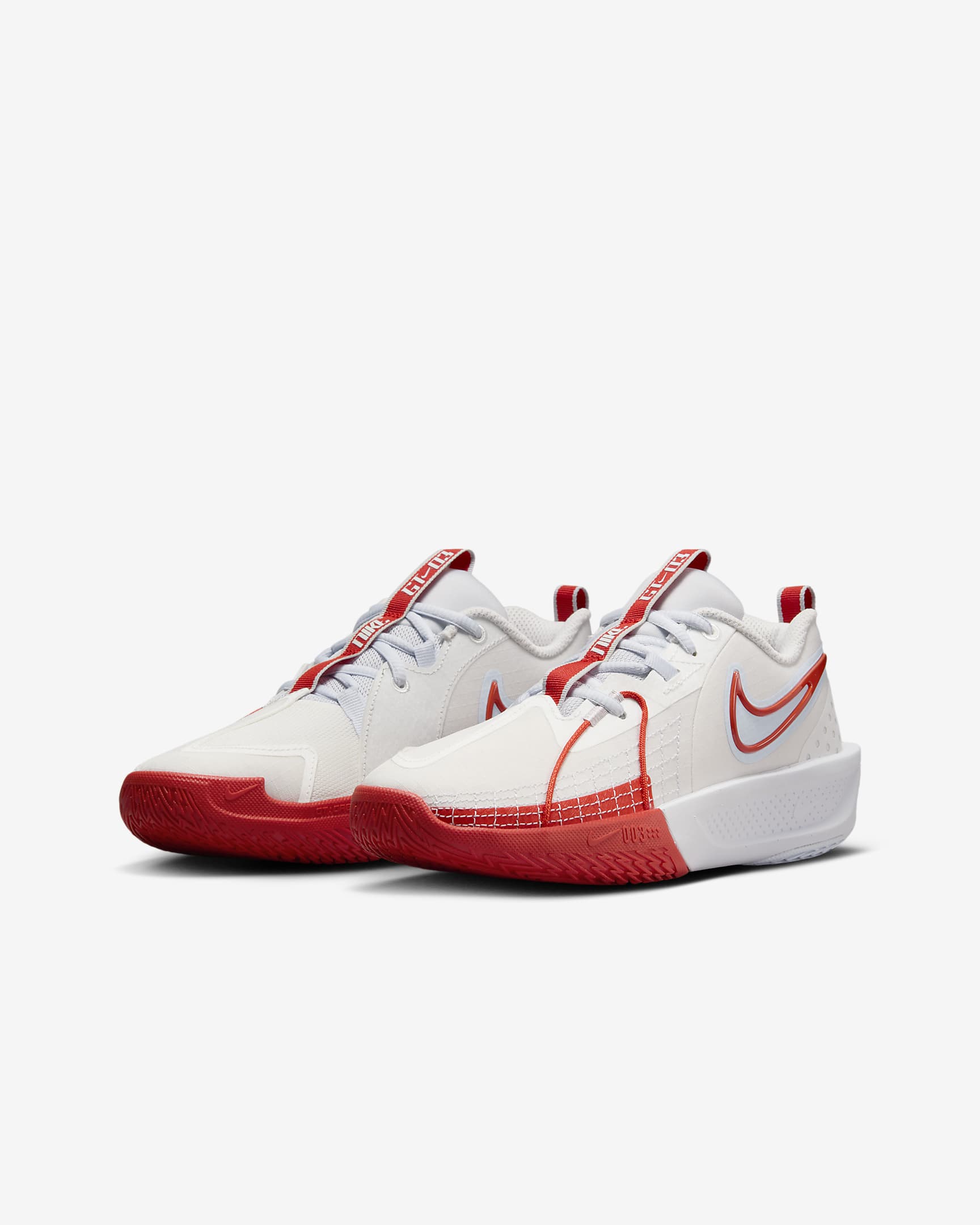 Tenis de básquetbol para niños grandes Nike G.T. Cut 3 - Blanco cumbre/Gris fútbol/Plata metalizado/Rojo picante