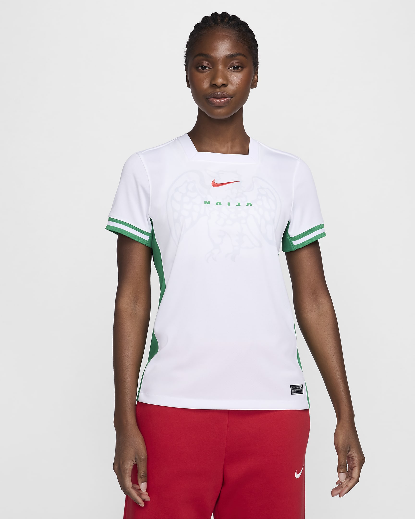 Dámská replika domácího fotbalového dresu Nike Dri-FIT Nigérie (ženský tým) Stadium 2024/25 - Bílá/Lucky Green/Challenge Red