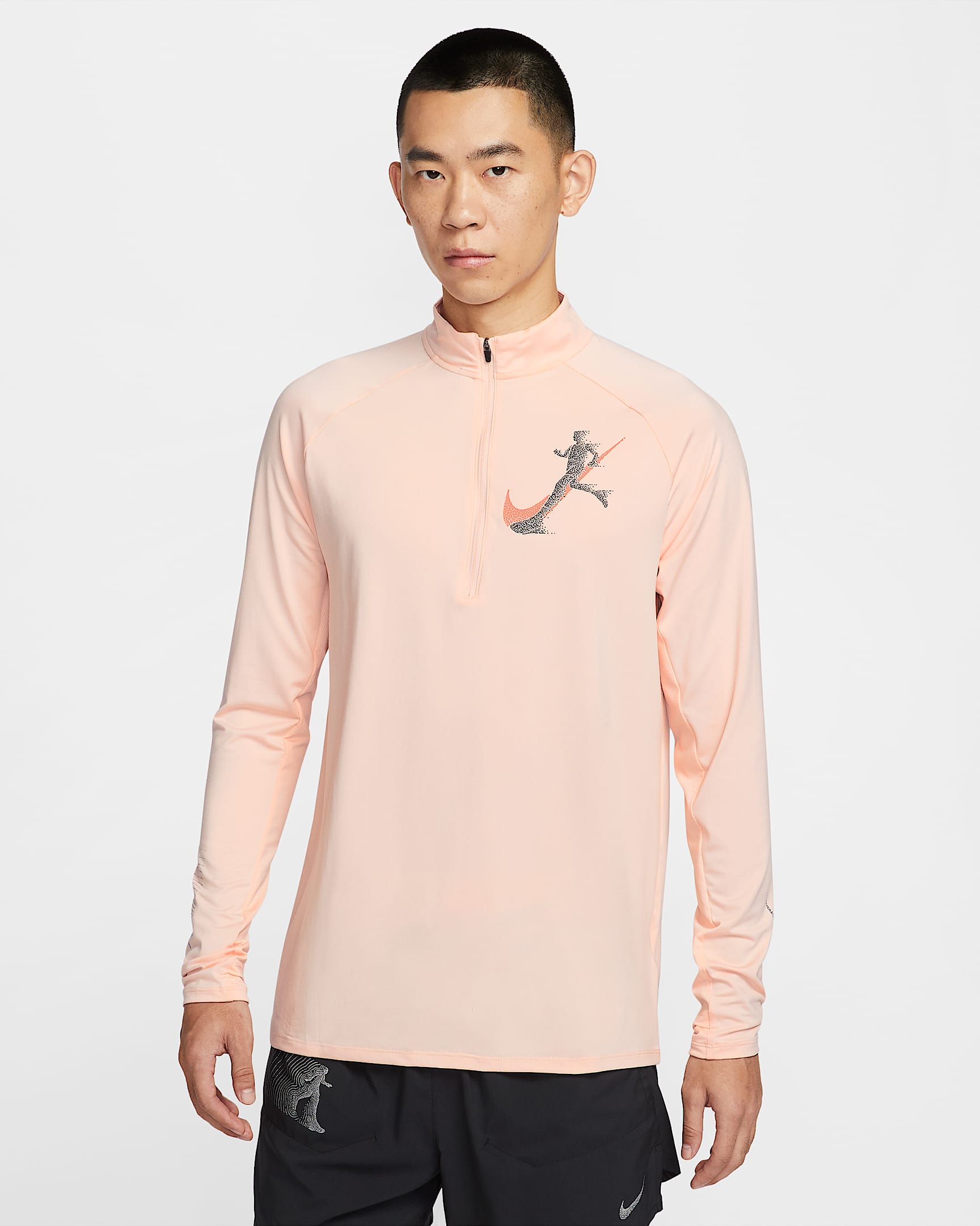 เสื้อวิ่งซิปสั้นผู้ชาย Dri-FIT UV Nike Stride - Washed Coral