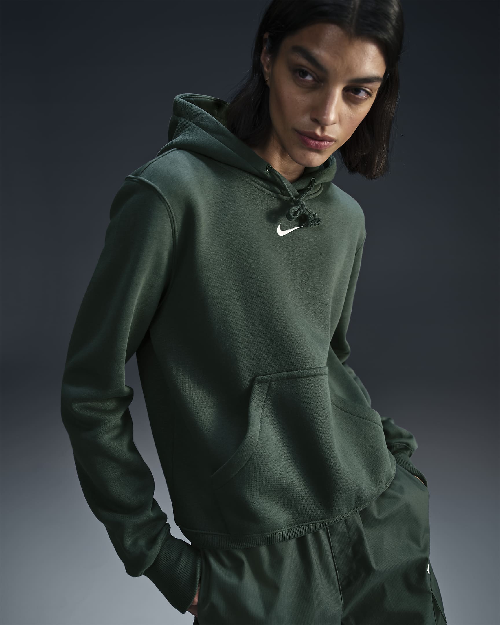 Nike Sportswear Phoenix Fleece Women's Pullover Hoodie - Vintage Green/Sail