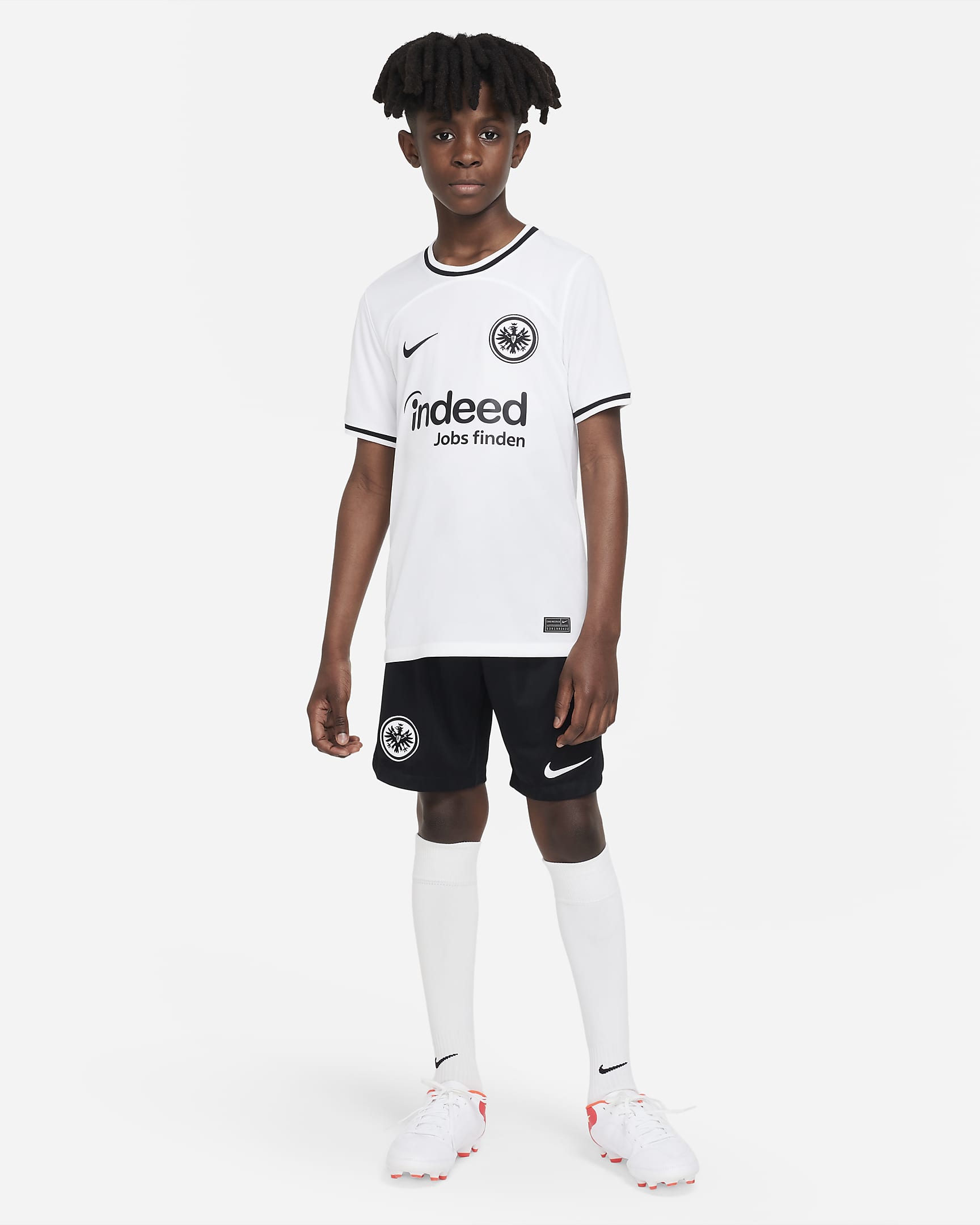 Eintracht Frankfurt 2022/23 Stadium (hjemmedrakt) Nike Dri-FIT fotballdrakt til store barn - Hvit/Svart