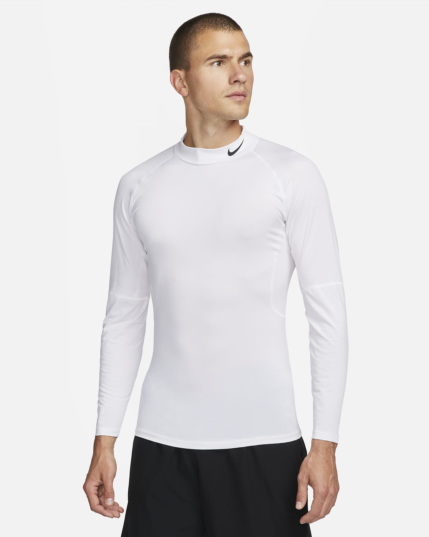 Camisola de fitness de manga comprida com gola junto ao pescoço Dri-FIT Nike Pro para homem - Branco/Preto