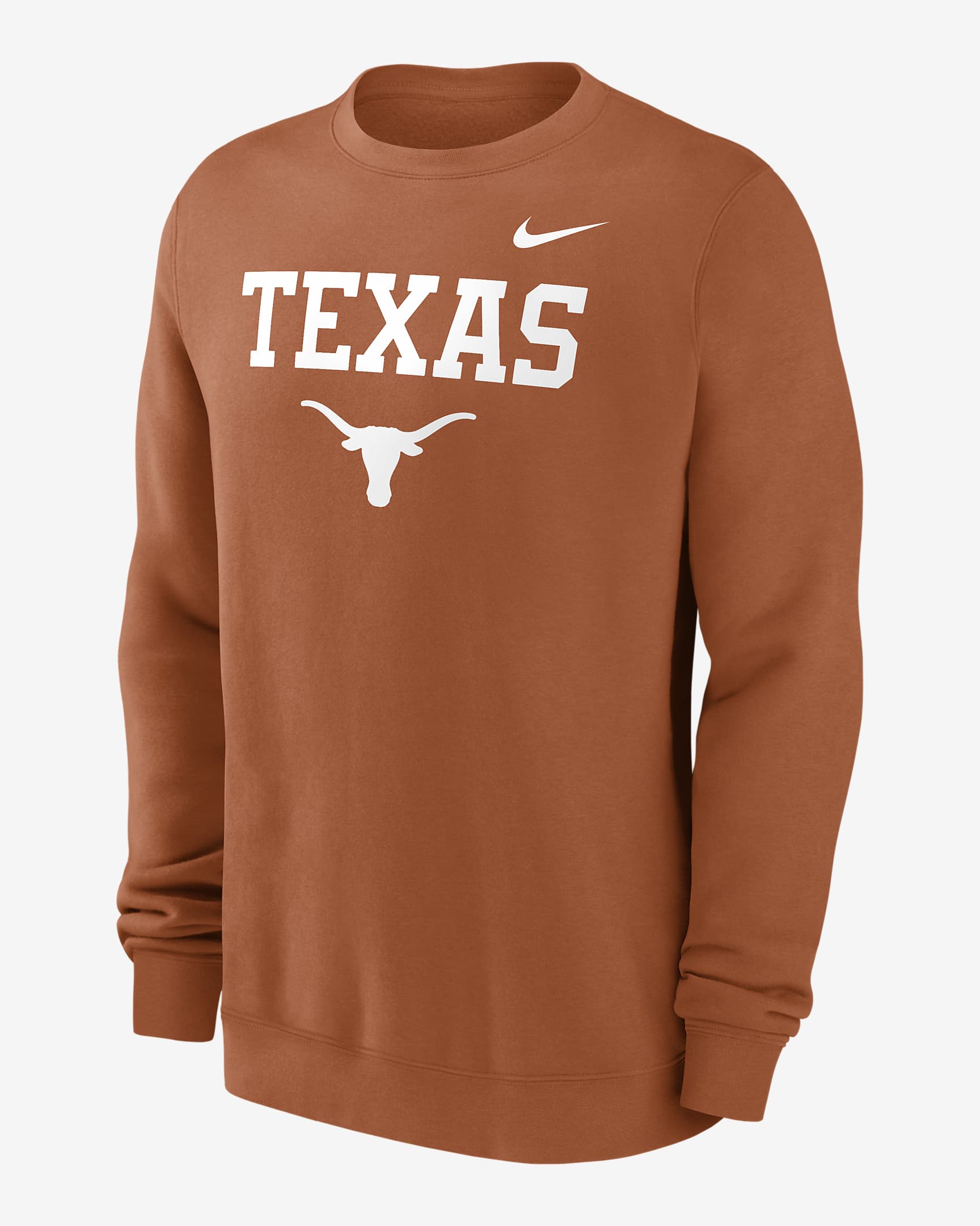 Sudadera de cuello redondo sin cierre universitaria Nike para hombre Texas Longhorns Primetime Primary Stack - Naranja desierto