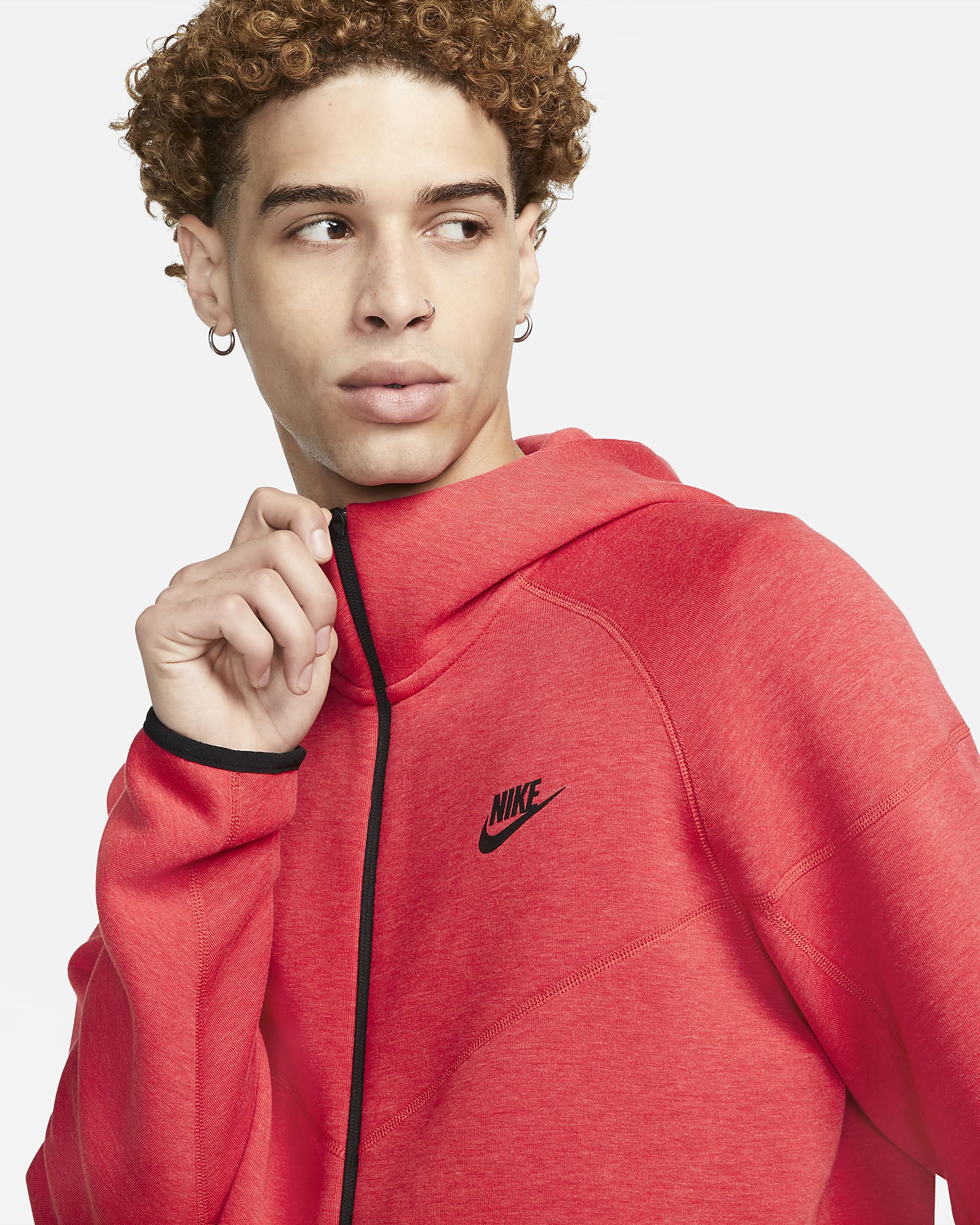Huvtröja med hel dragkedja Nike Sportswear Tech Fleece Windrunner för män - Light University Red Heather/Svart