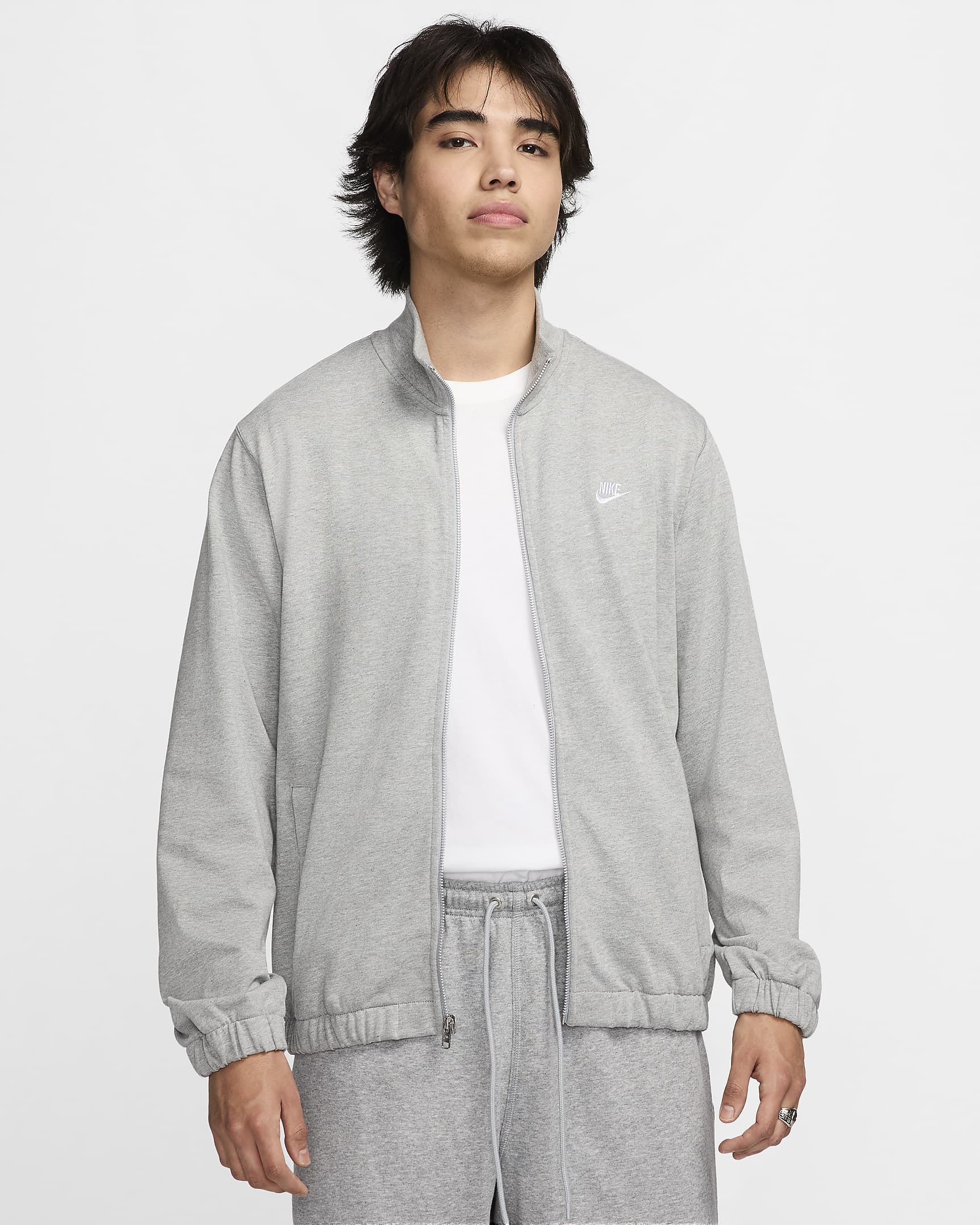 Chamarra de tejido Knit para hombre Nike Club - Gris oscuro jaspeado/Gris humo claro/Blanco