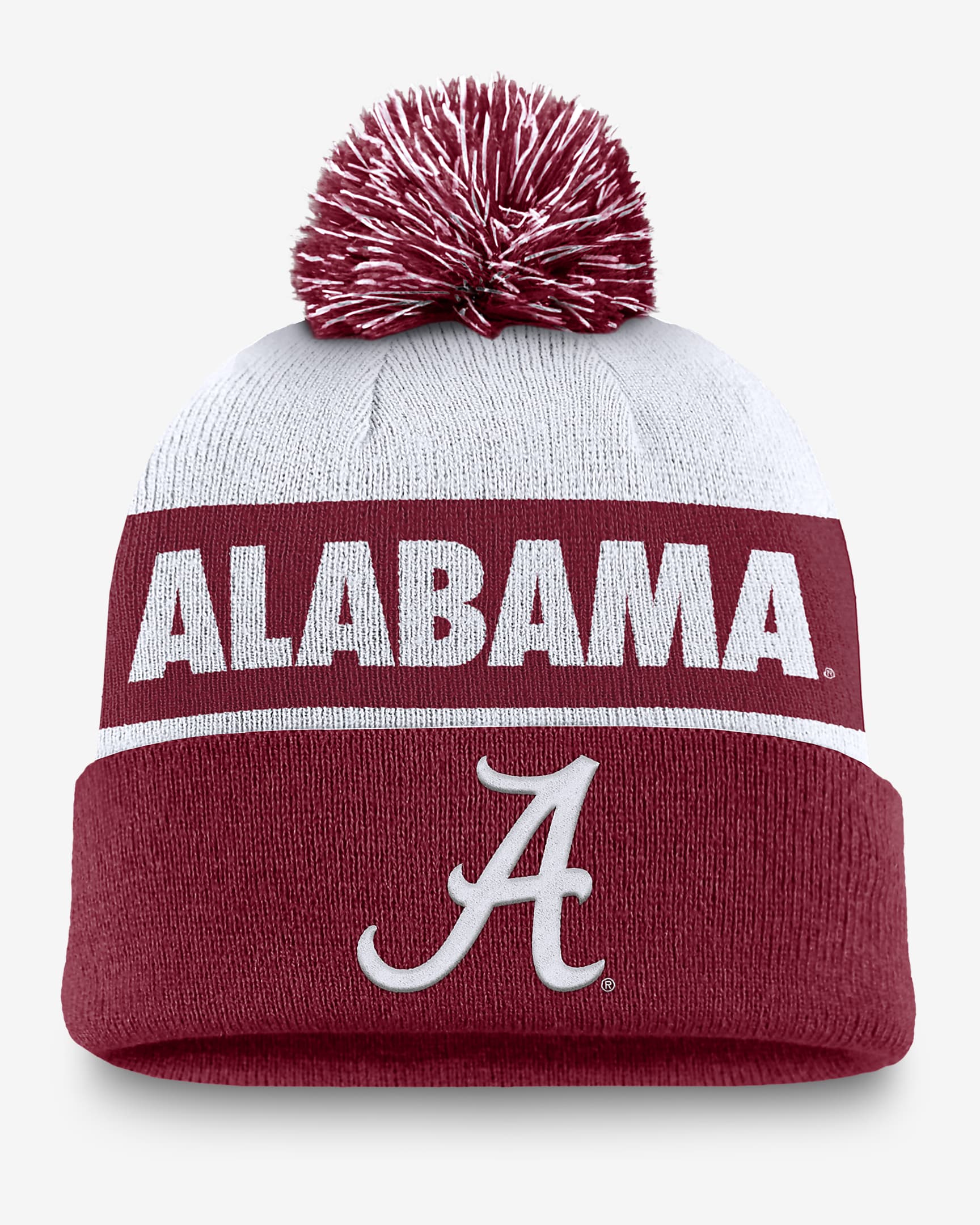 Alabama Crimson Tide Primetime Peak Men's Nike College Cuffed Pom Beanie - Team Crimson