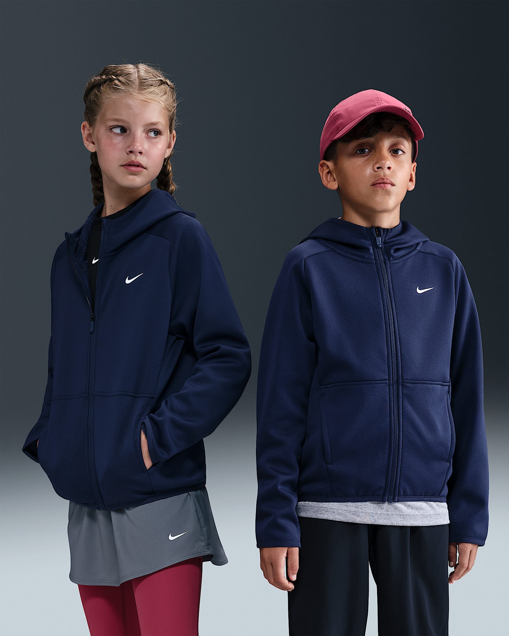 Nike Older Kids' Therma-FIT Winterized Training Hoodie - Midnight Navy/Midnight Navy/White