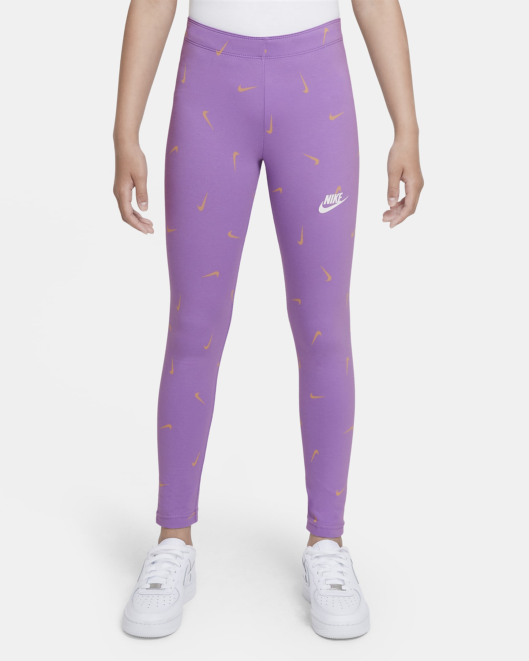 Nike Sportswear Favorites Big Kids' (Girls') Printed Leggings - Violet Star/Orange Chalk/White
