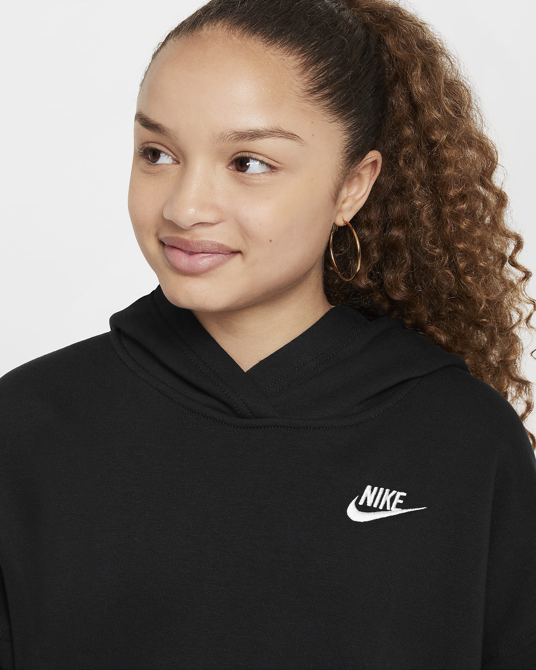 Sudadera con gorro sin cierre oversized para niños talla grande Nike Sportswear Club Fleece - Negro/Blanco