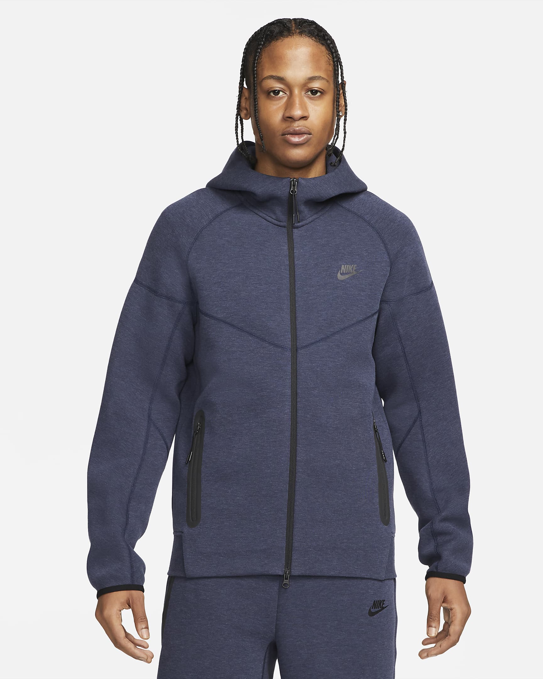 Sweat à capuche et zip Nike Sportswear Tech Fleece Windrunner pour homme - Obsidian Heather/Noir