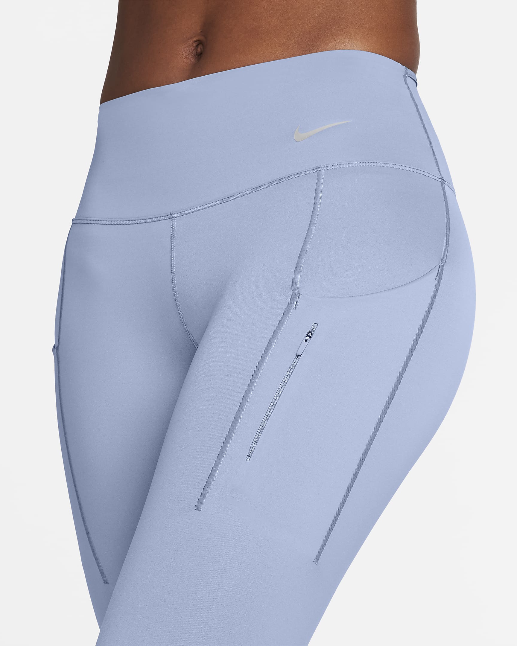 Damskie legginsy ze średnim stanem i kieszeniami o długości 7/8 zapewniające mocne wsparcie Nike Go - Ashen Slate/Czerń