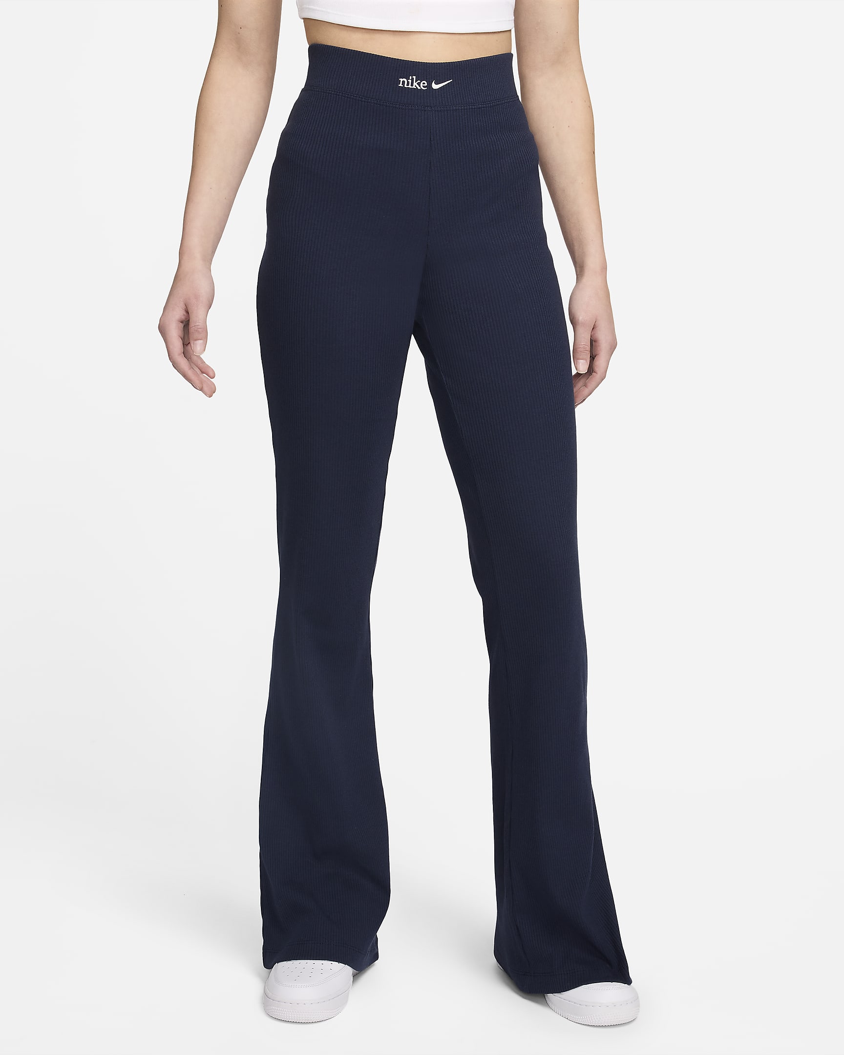 Nike Sportswear Women's High-Waisted Ribbed Flared Trousers - Obsidian